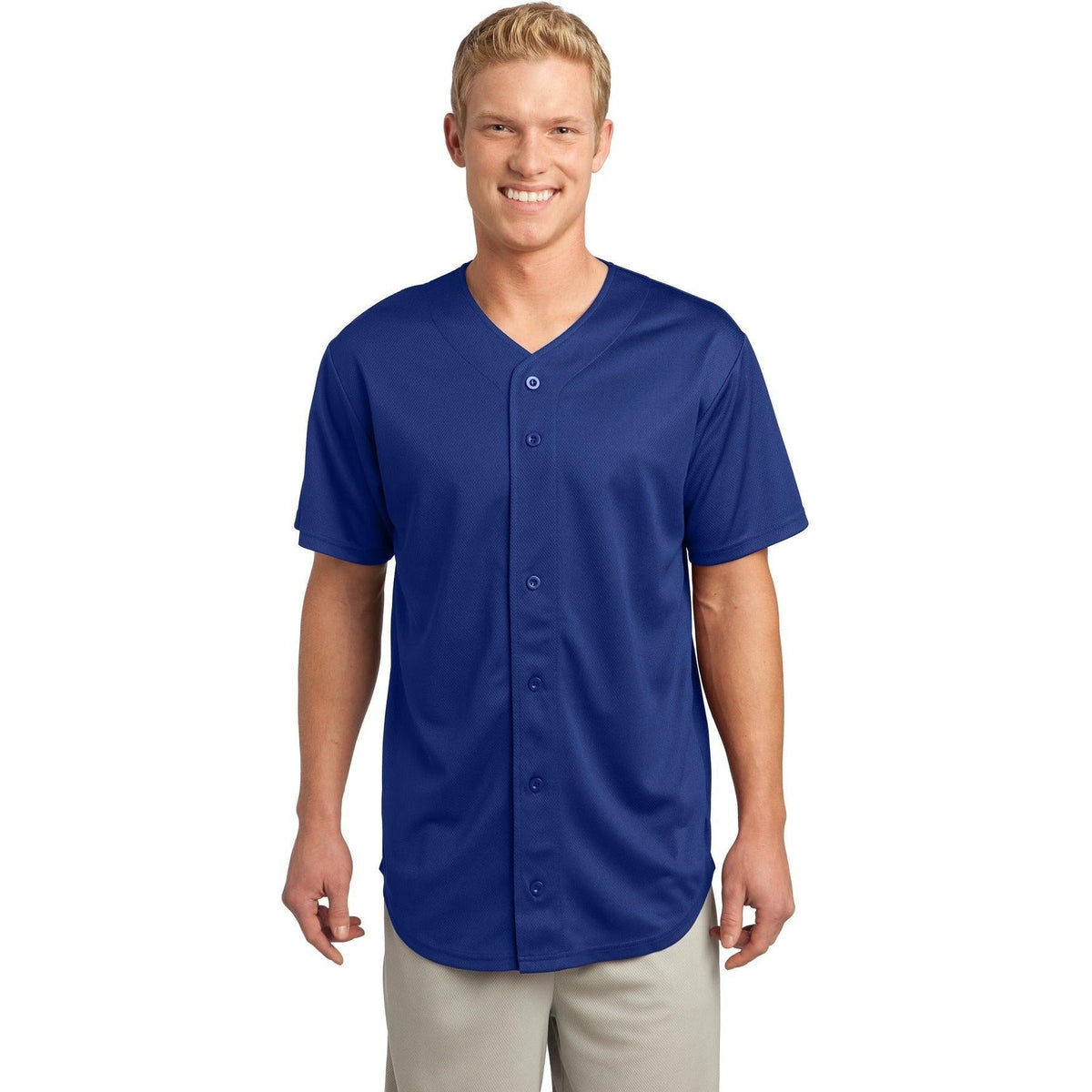 no-logo Sport-Tek Posicharge Tough Mesh Full-Button Jersey-Regular-Sport-Tek-True Royal-S-Thread Logic