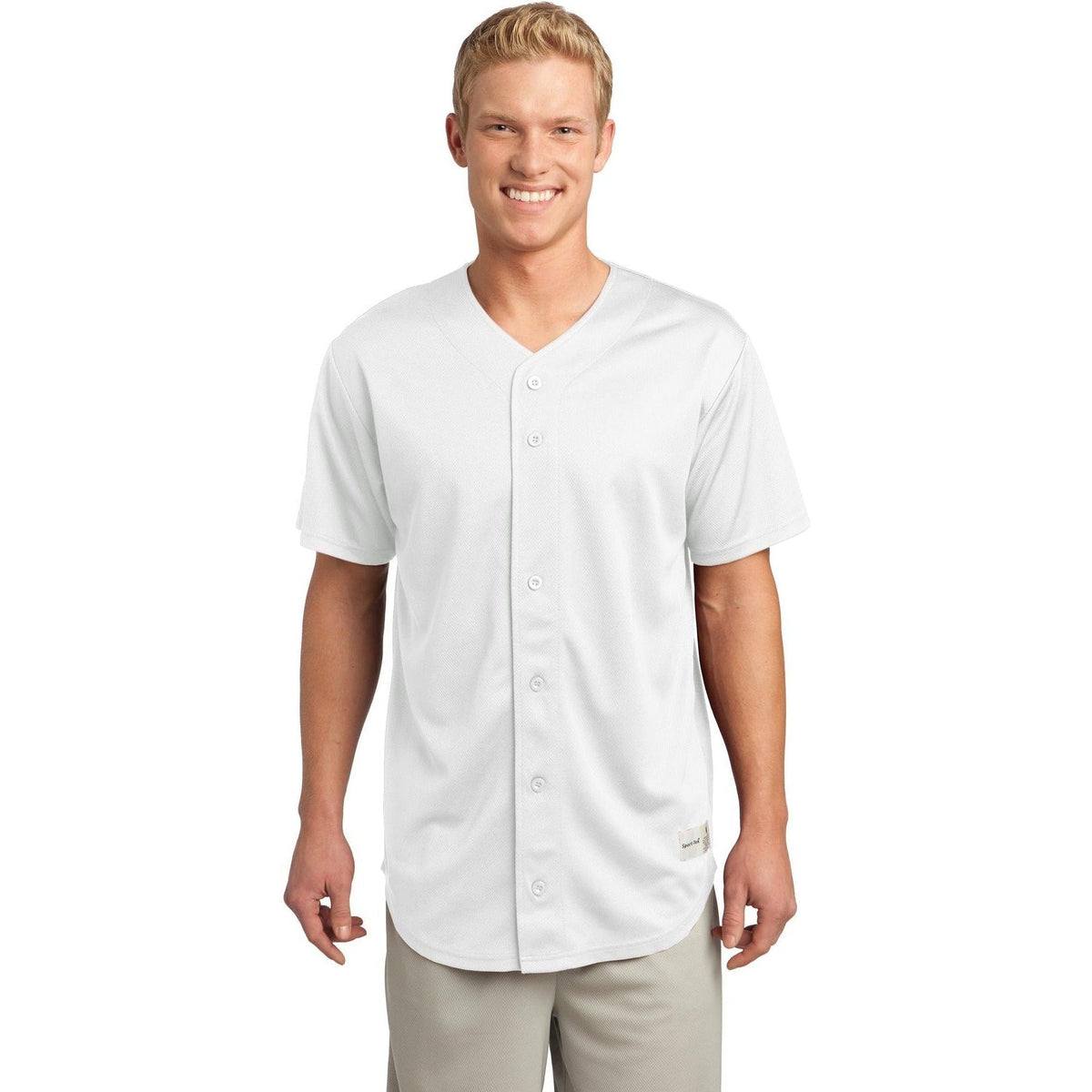 no-logo Sport-Tek Posicharge Tough Mesh Full-Button Jersey-Regular-Sport-Tek-White-S-Thread Logic