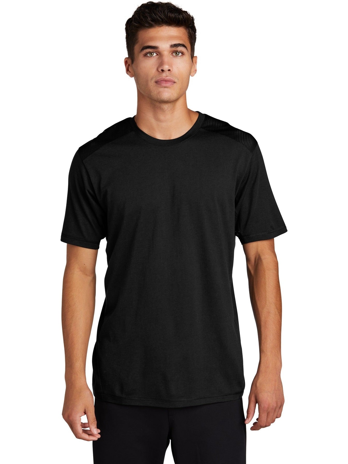 Sport-Tek Posicharge Tri-Blend Wicking Draft Tee-Regular-Sport-Tek-Black/Black Triad Solid-S-Thread Logic