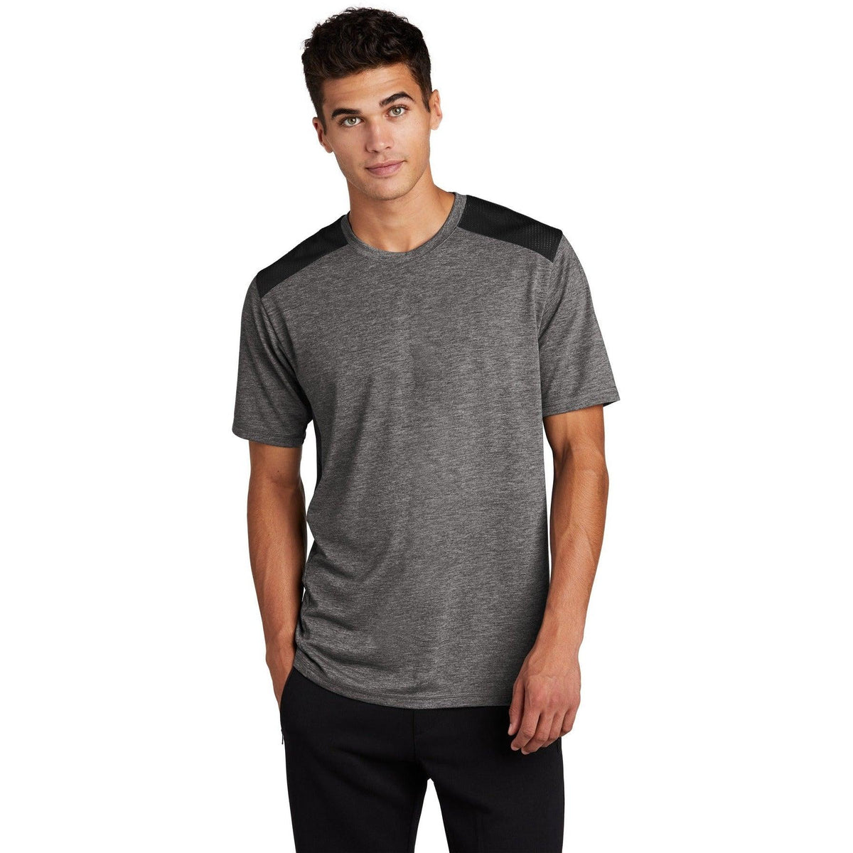 no-logo Sport-Tek Posicharge Tri-Blend Wicking Draft Tee-Regular-Sport-Tek-Black/Dark Grey Heather-S-Thread Logic