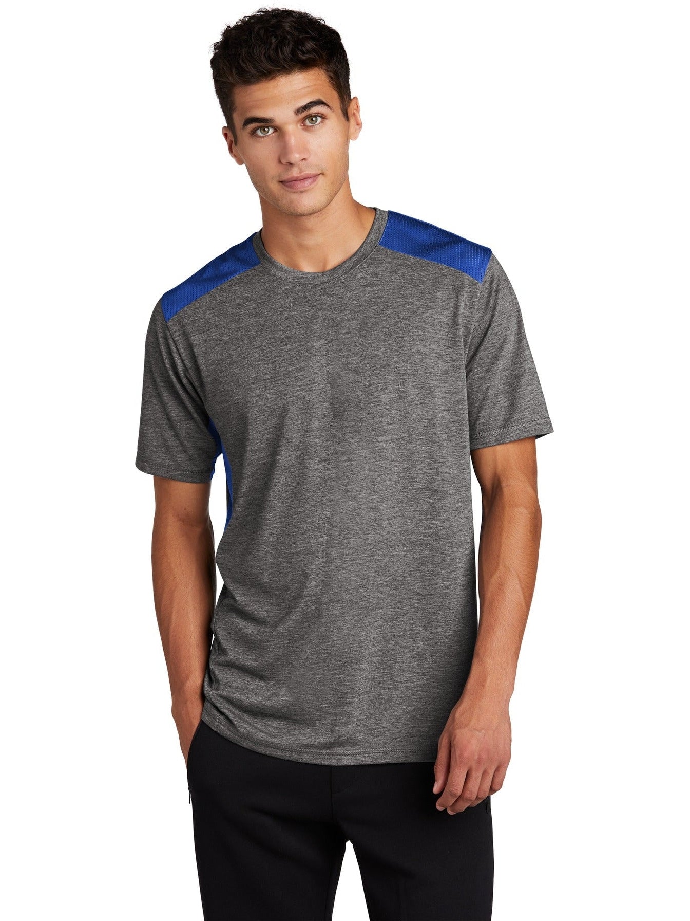 Sport-Tek Posicharge Tri-Blend Wicking Draft Tee-Regular-Sport-Tek-True Royal/Dark Grey Heather-M-Thread Logic
