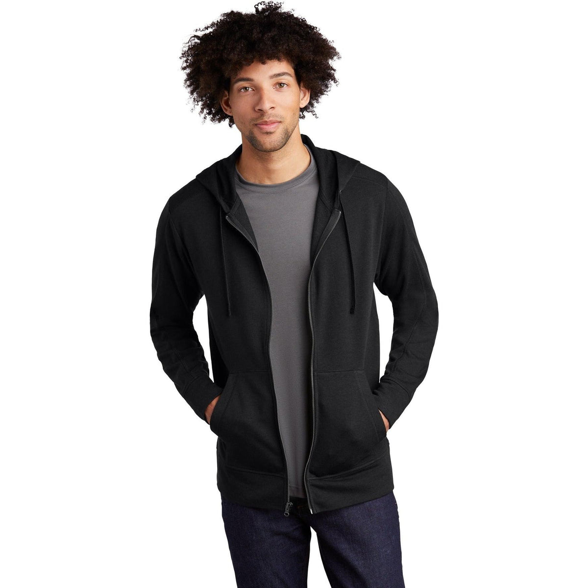 no-logo Sport-Tek Posicharge Tri-Blend Wicking Fleece Full-Zip Hooded Jacket-Regular-Sport-Tek-Black Triad Solid-S-Thread Logic