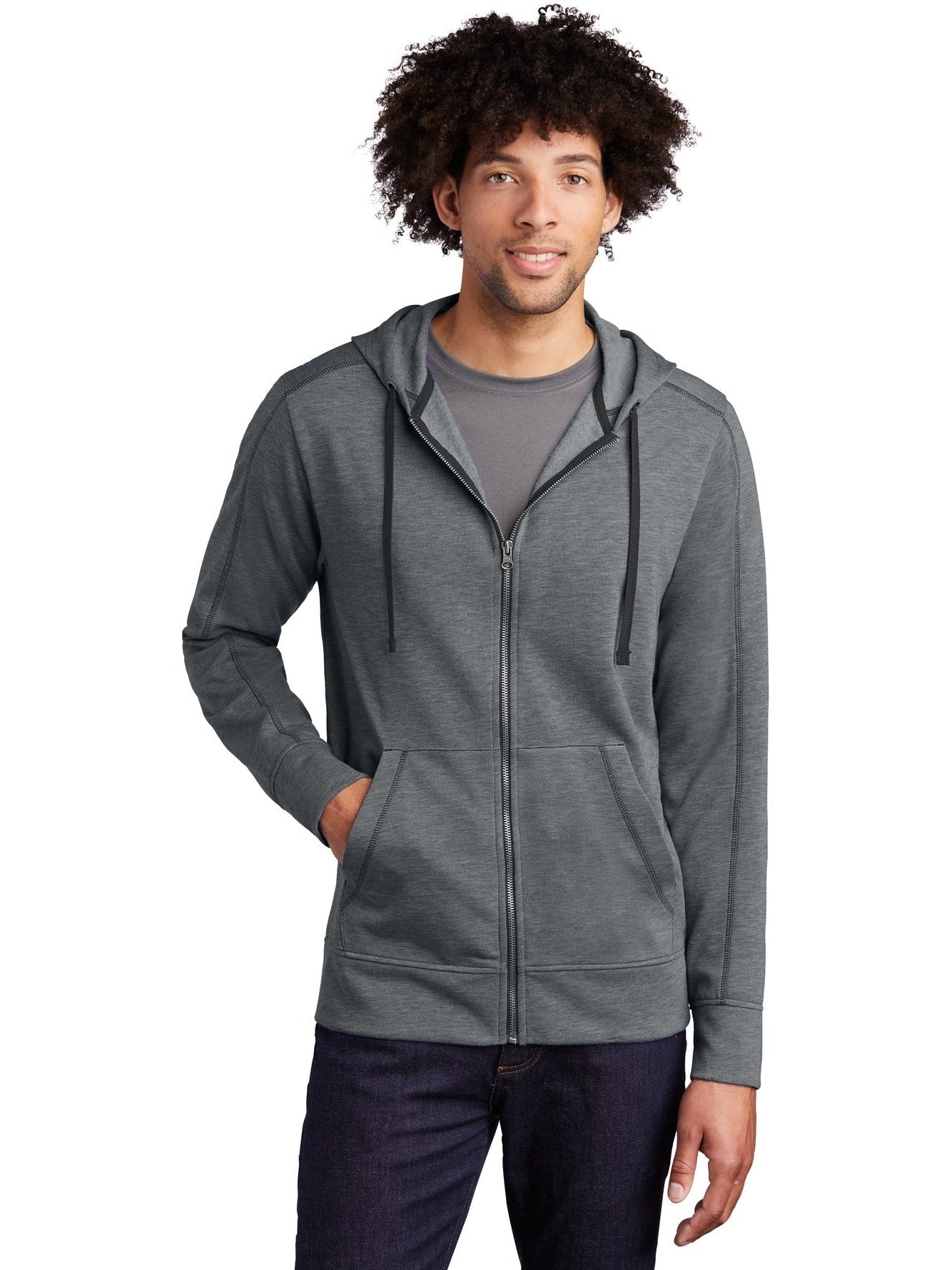 Sport-Tek Posicharge Tri-Blend Wicking Fleece Full-Zip Hooded Jacket-Regular-Sport-Tek-Dark Grey Heather-S-Thread Logic