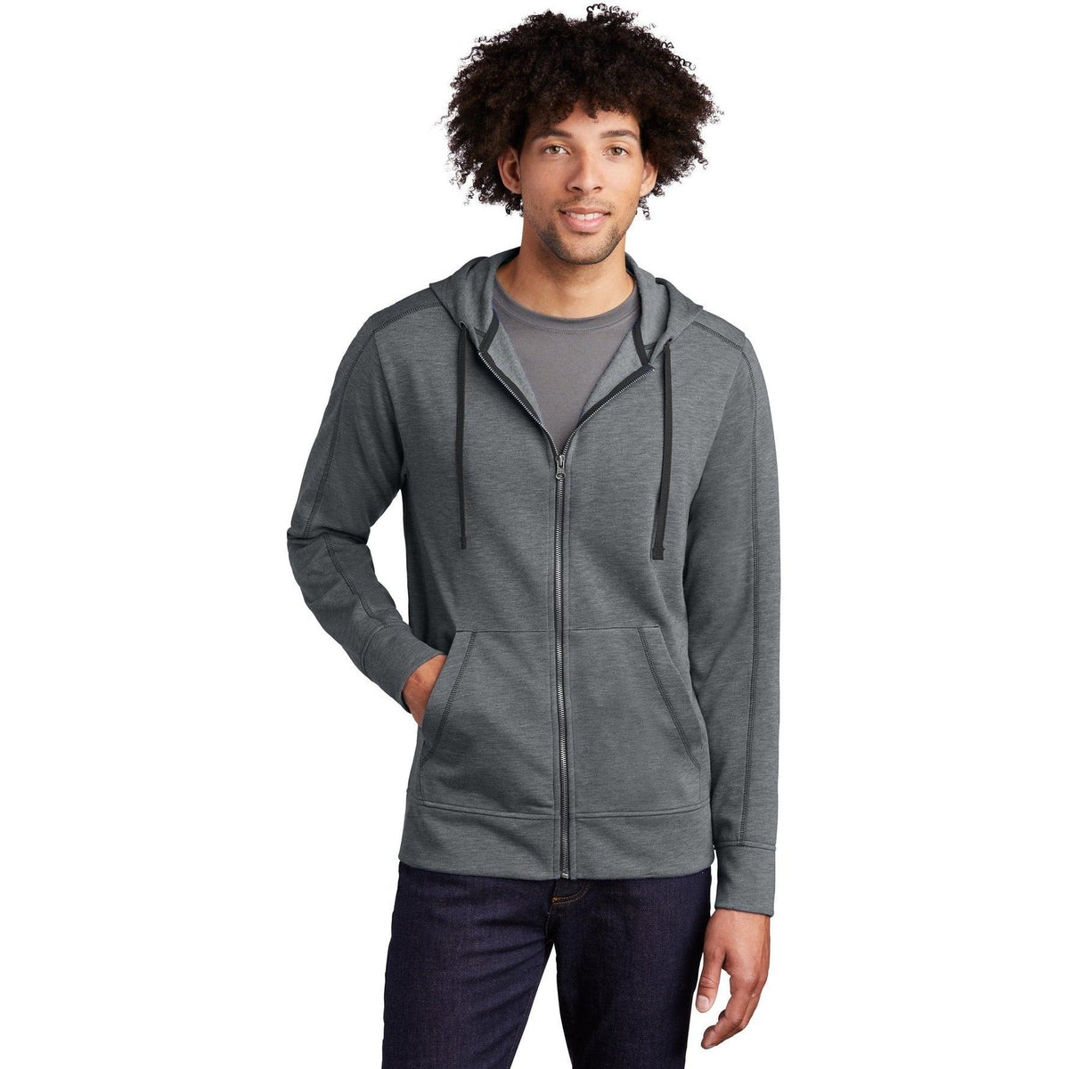 no-logo Sport-Tek Posicharge Tri-Blend Wicking Fleece Full-Zip Hooded Jacket-Regular-Sport-Tek-Dark Grey Heather-S-Thread Logic