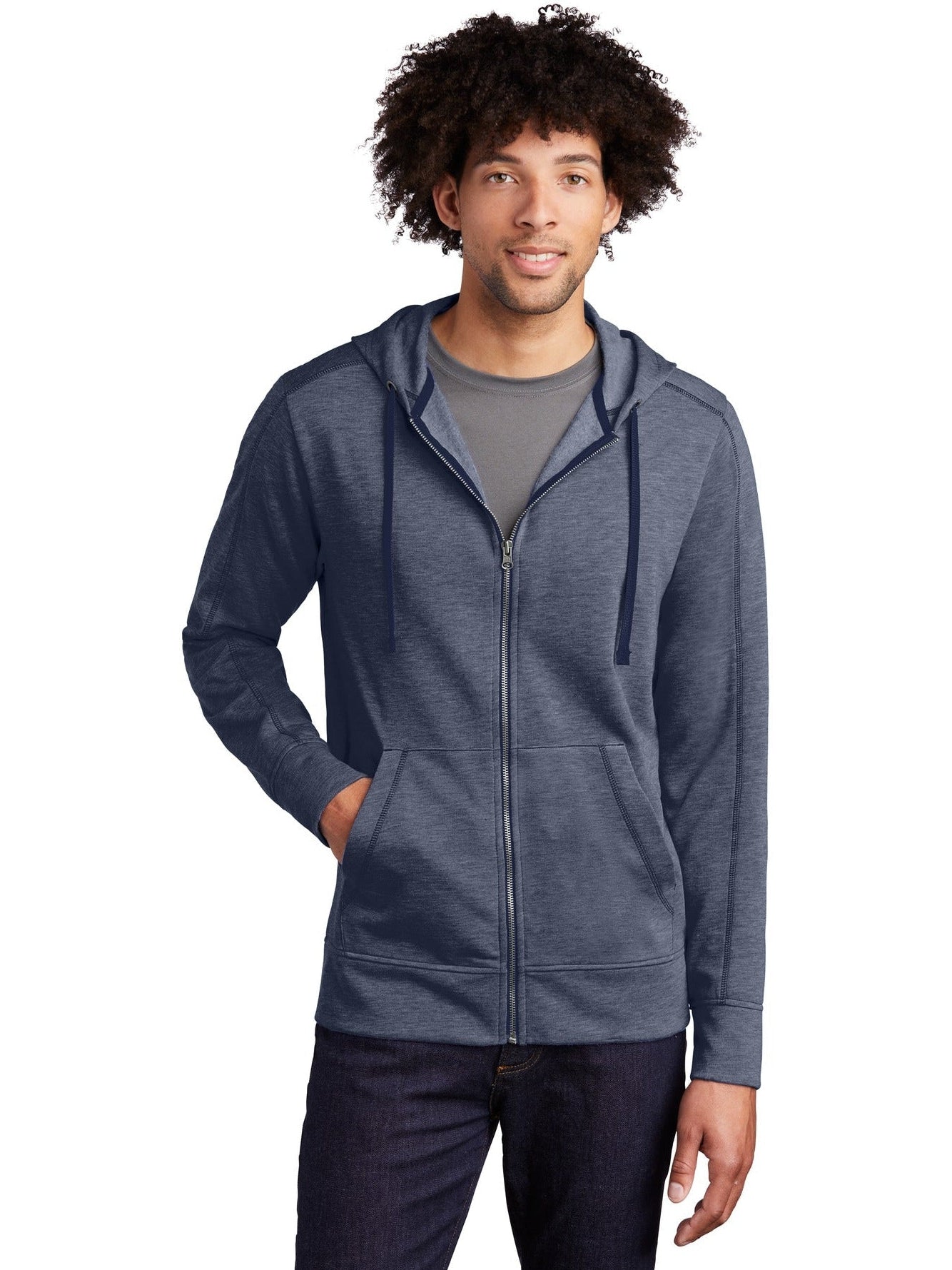 Sport-Tek Posicharge Tri-Blend Wicking Fleece Full-Zip Hooded Jacket-Regular-Sport-Tek-True Navy Heather-S-Thread Logic
