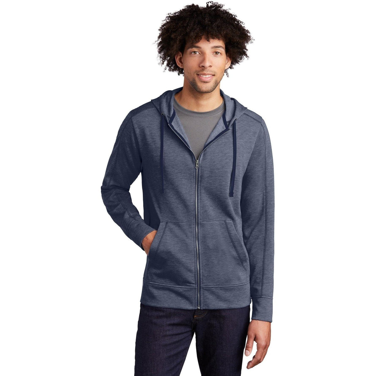 no-logo Sport-Tek Posicharge Tri-Blend Wicking Fleece Full-Zip Hooded Jacket-Regular-Sport-Tek-True Navy Heather-S-Thread Logic