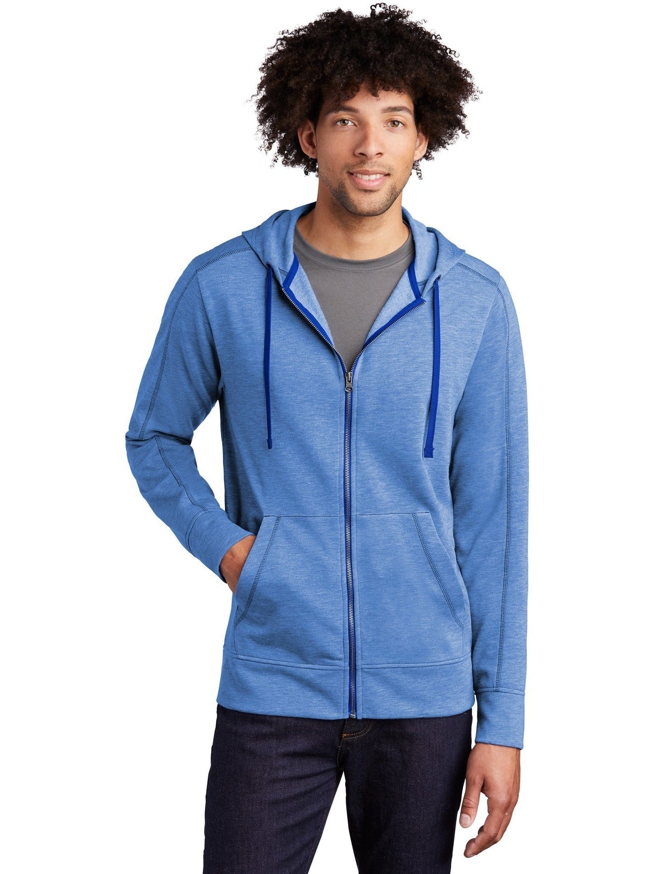 Sport-Tek Posicharge Tri-Blend Wicking Fleece Full-Zip Hooded Jacket-Regular-Sport-Tek-True Royal Heather-S-Thread Logic