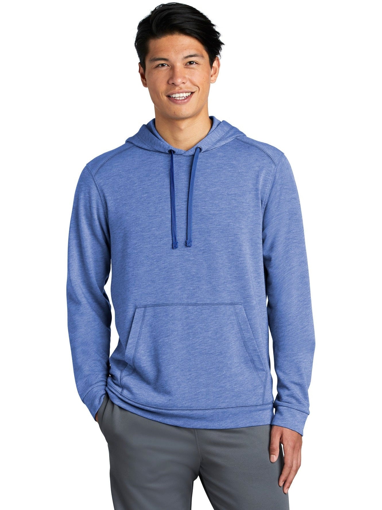 Sport-Tek Posicharge Tri-Blend Wicking Fleece Hooded Pullover-Regular-Sport-Tek-True Royal Heather-S-Thread Logic