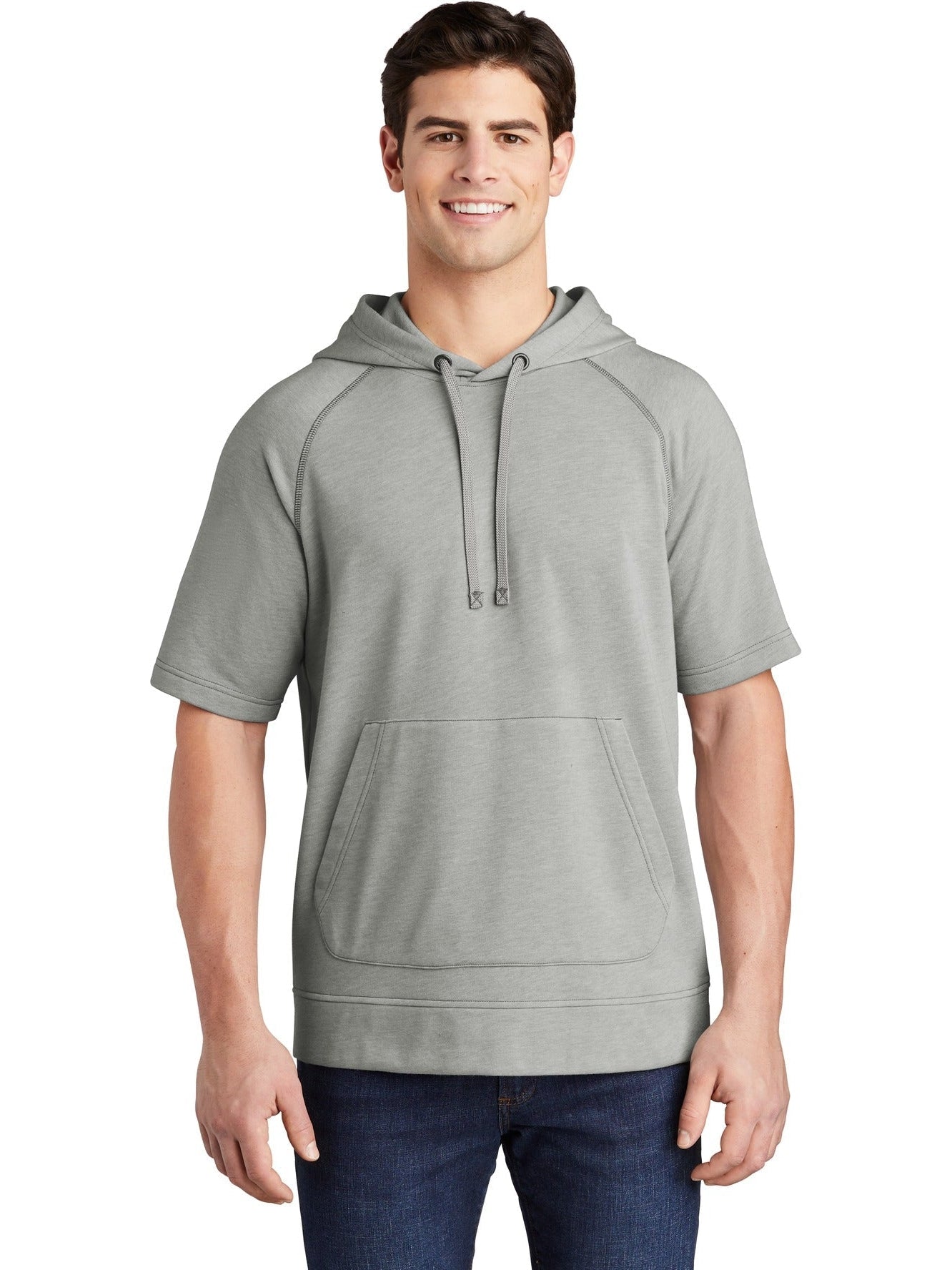 No-Logo CLOSEOUT - Sport-Tek Posicharge Tri-Blend Wicking Fleece Short Sleeve Hooded Pullover-Hoodies-Sport-Tek-Light Grey Heather-S-Thread Logic