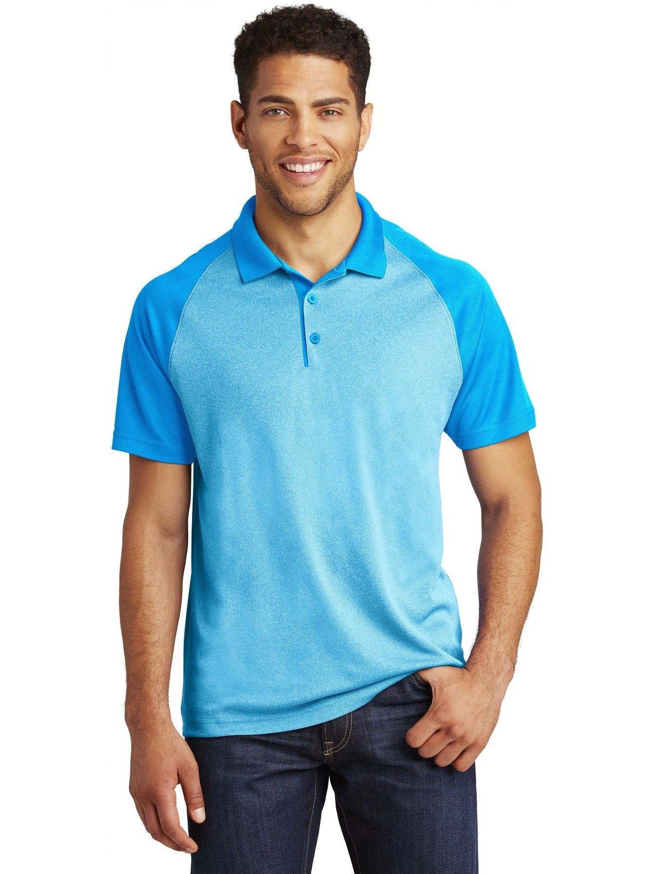 Sport-Tek Raglan Heather Block Polo-Regular-Sport-Tek-Pond Blue Heather/Pond Blue-XS-Thread Logic