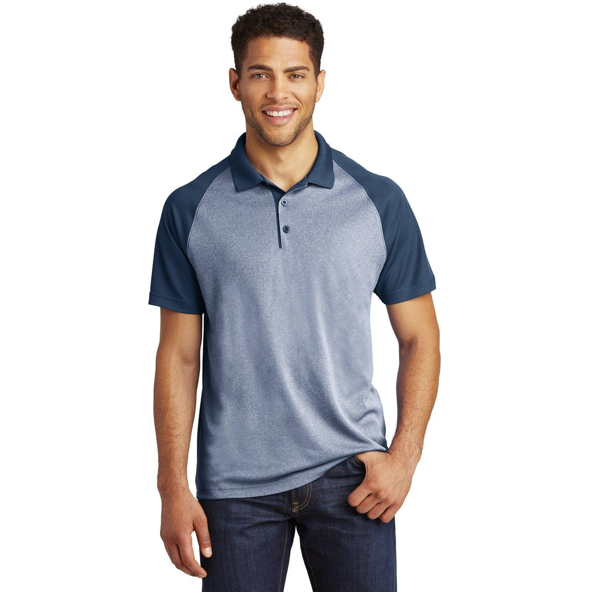 no-logo Sport-Tek Raglan Heather Block Polo-Regular-Sport-Tek-True Navy Heather/True Navy-XS-Thread Logic