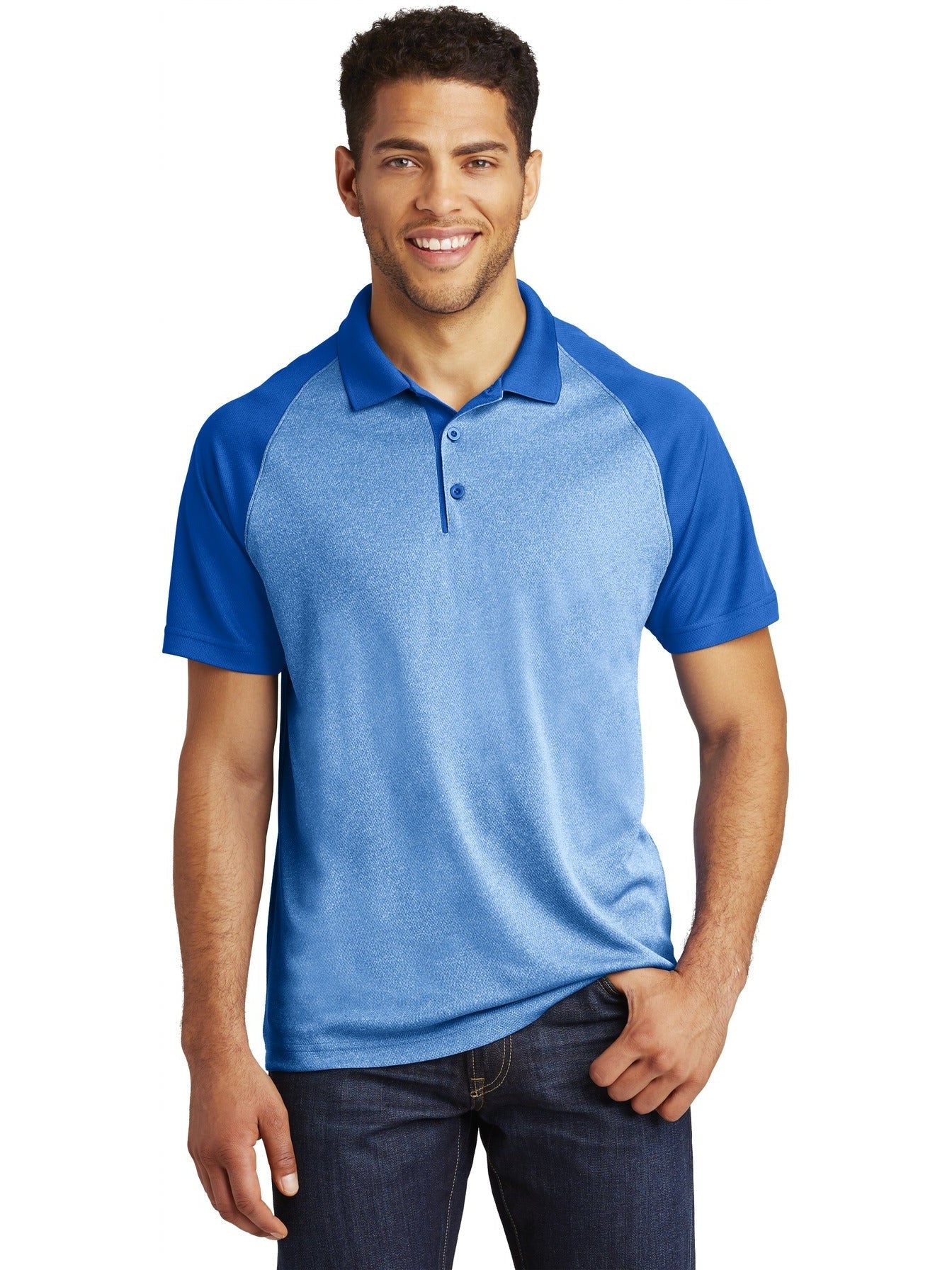 Sport-Tek Raglan Heather Block Polo-Regular-Sport-Tek-True Royal Heather/True Royal-XS-Thread Logic