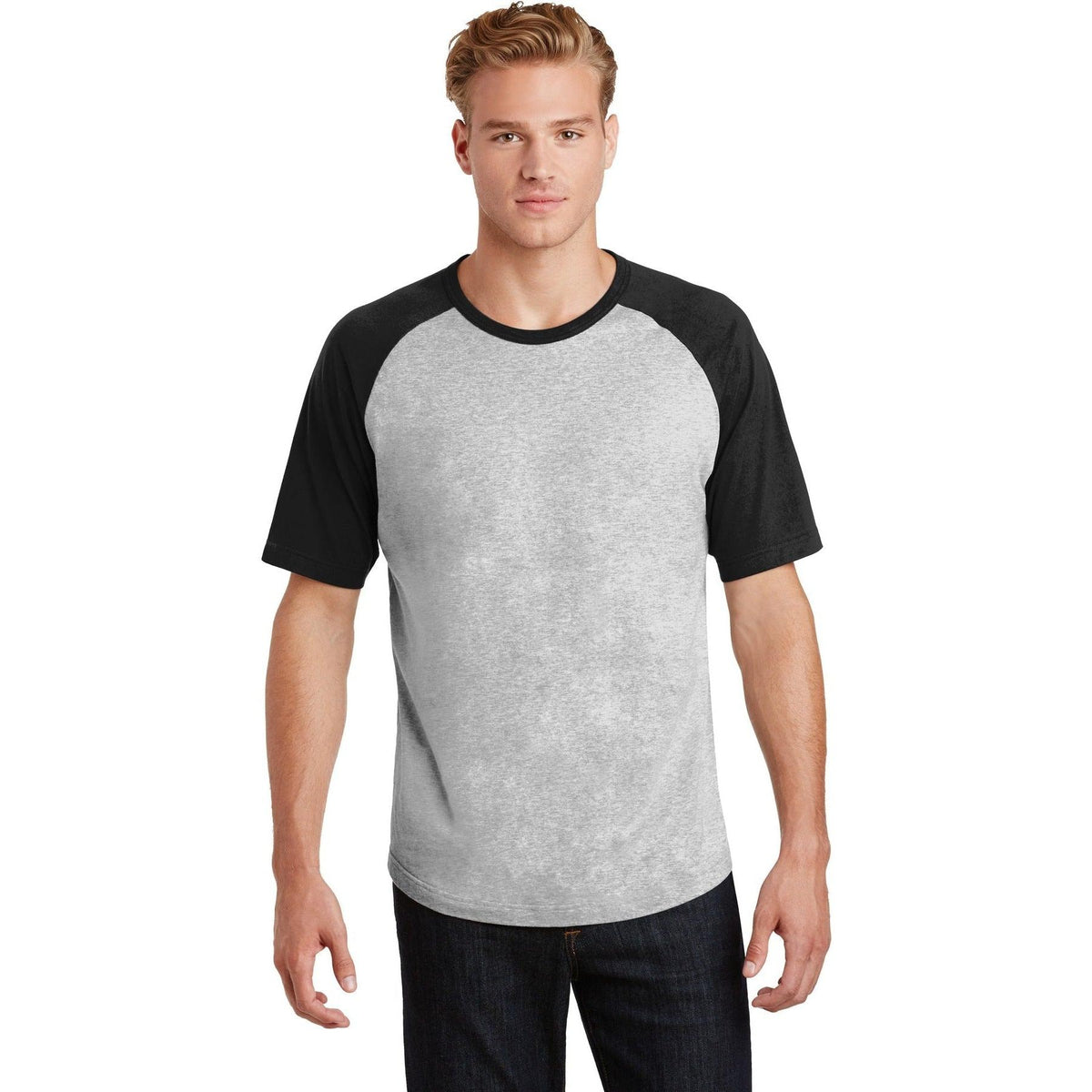 no-logo Sport-Tek Short Sleeve Colorblock Raglan Jersey-Regular-Sport-Tek-Heather Grey/Black-S-Thread Logic