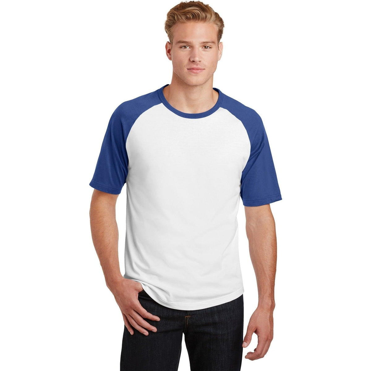 no-logo Sport-Tek Short Sleeve Colorblock Raglan Jersey-Regular-Sport-Tek-White/Royal-S-Thread Logic