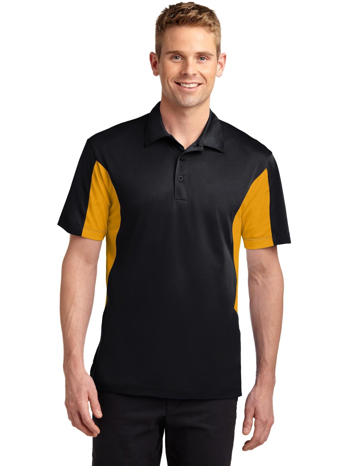 Sport-Tek Side Blocked Micropique Polo Shirt-Regular-Sport-Tek-Black/Gold-S-Thread Logic