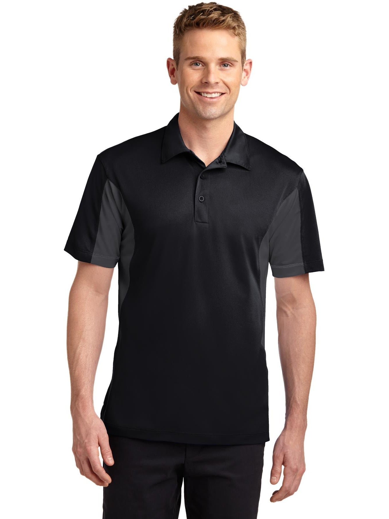 Sport-Tek Side Blocked Micropique Polo Shirt-Regular-Sport-Tek-Black/Iron Grey-S-Thread Logic