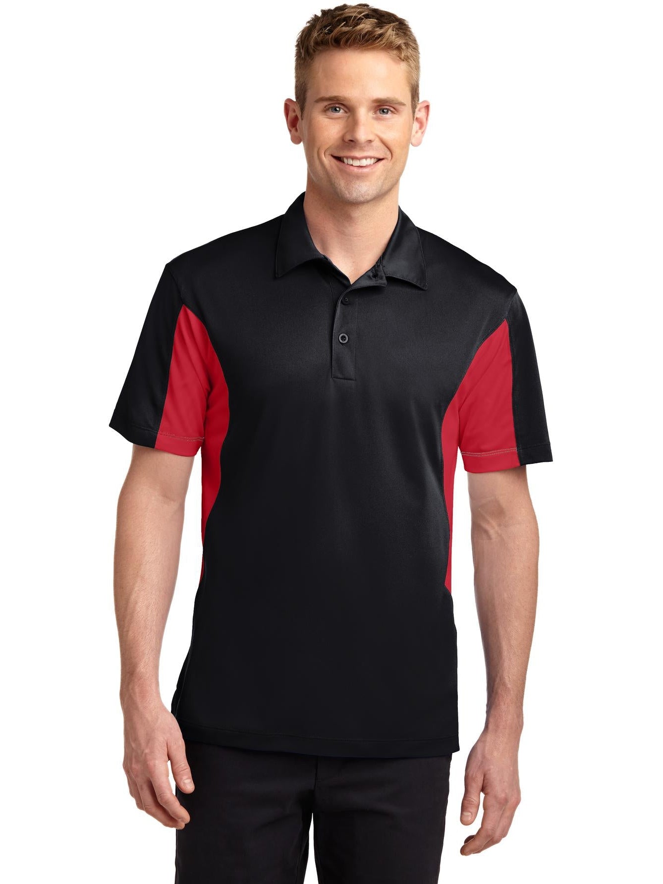 Sport-Tek Side Blocked Micropique Polo Shirt-Regular-Sport-Tek-Black/True Red-S-Thread Logic
