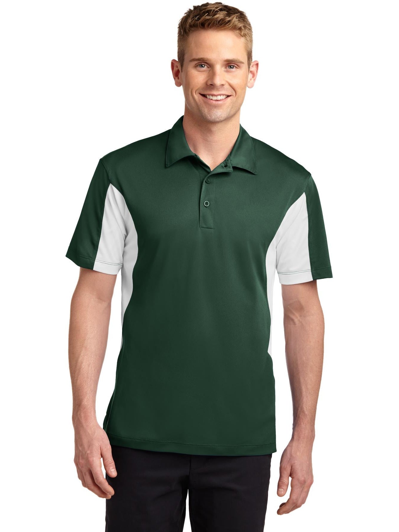 Sport-Tek Side Blocked Micropique Polo Shirt-Regular-Sport-Tek-Forest Green/White-S-Thread Logic