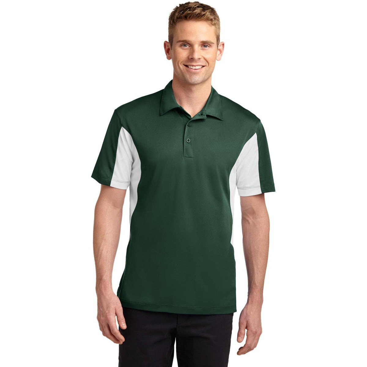 no-logo Sport-Tek Side Blocked Micropique Polo Shirt-Regular-Sport-Tek-Forest Green/White-S-Thread Logic