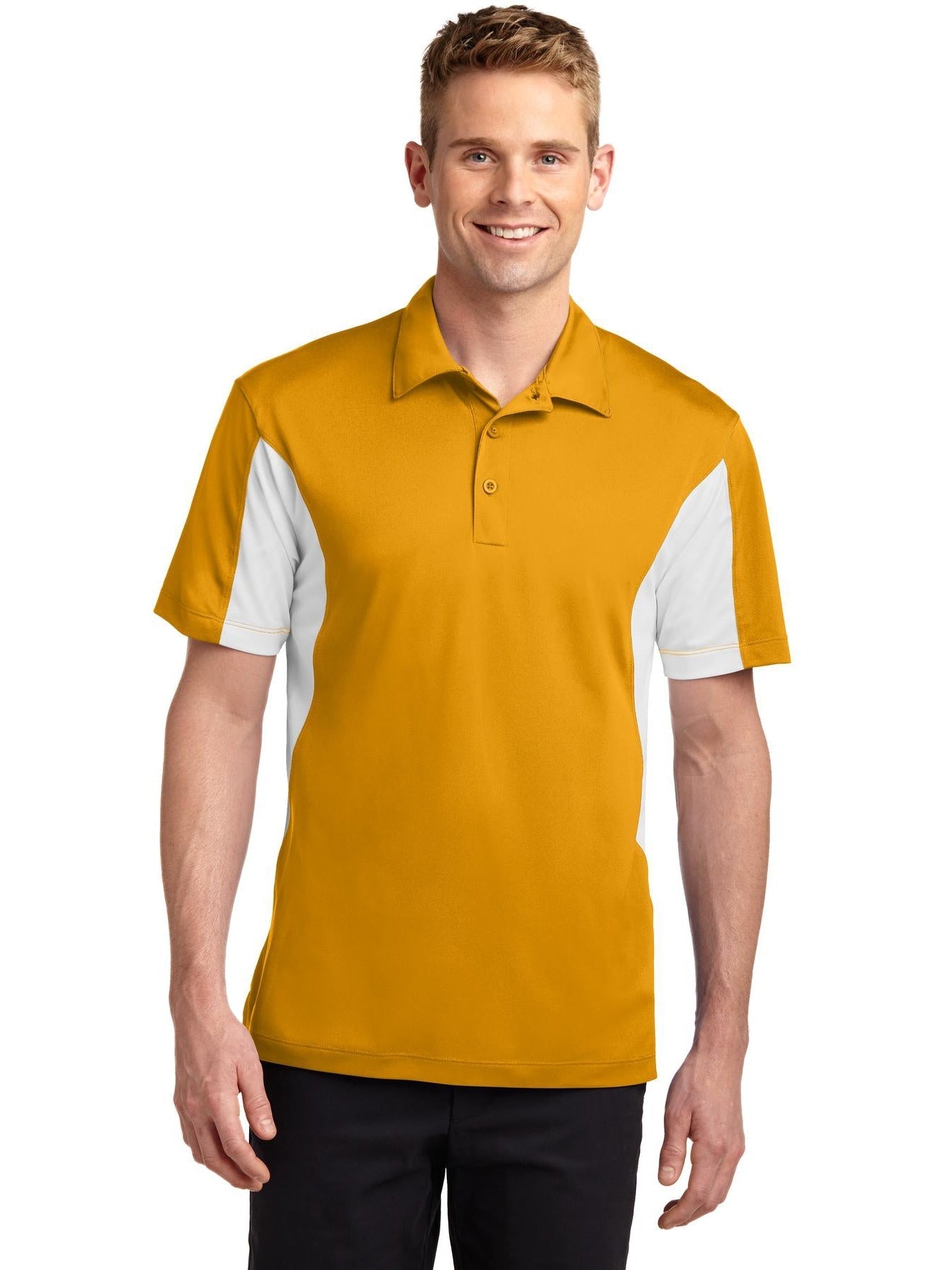 Sport-Tek Side Blocked Micropique Polo Shirt-Regular-Sport-Tek-Gold/White-S-Thread Logic