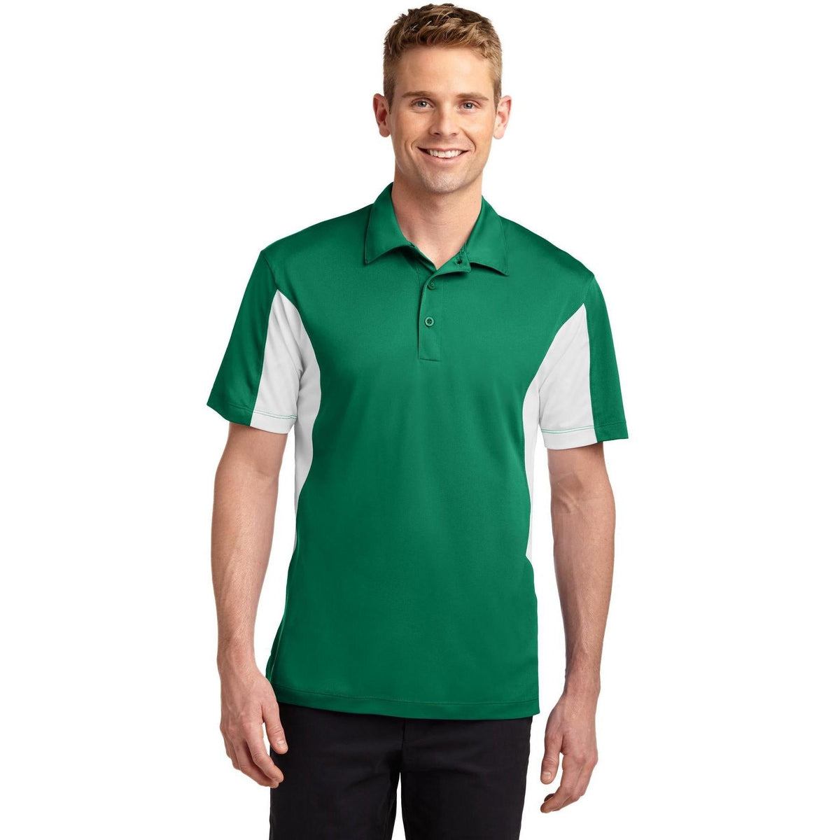 no-logo Sport-Tek Side Blocked Micropique Polo Shirt-Regular-Sport-Tek-Kelly Green/White-S-Thread Logic