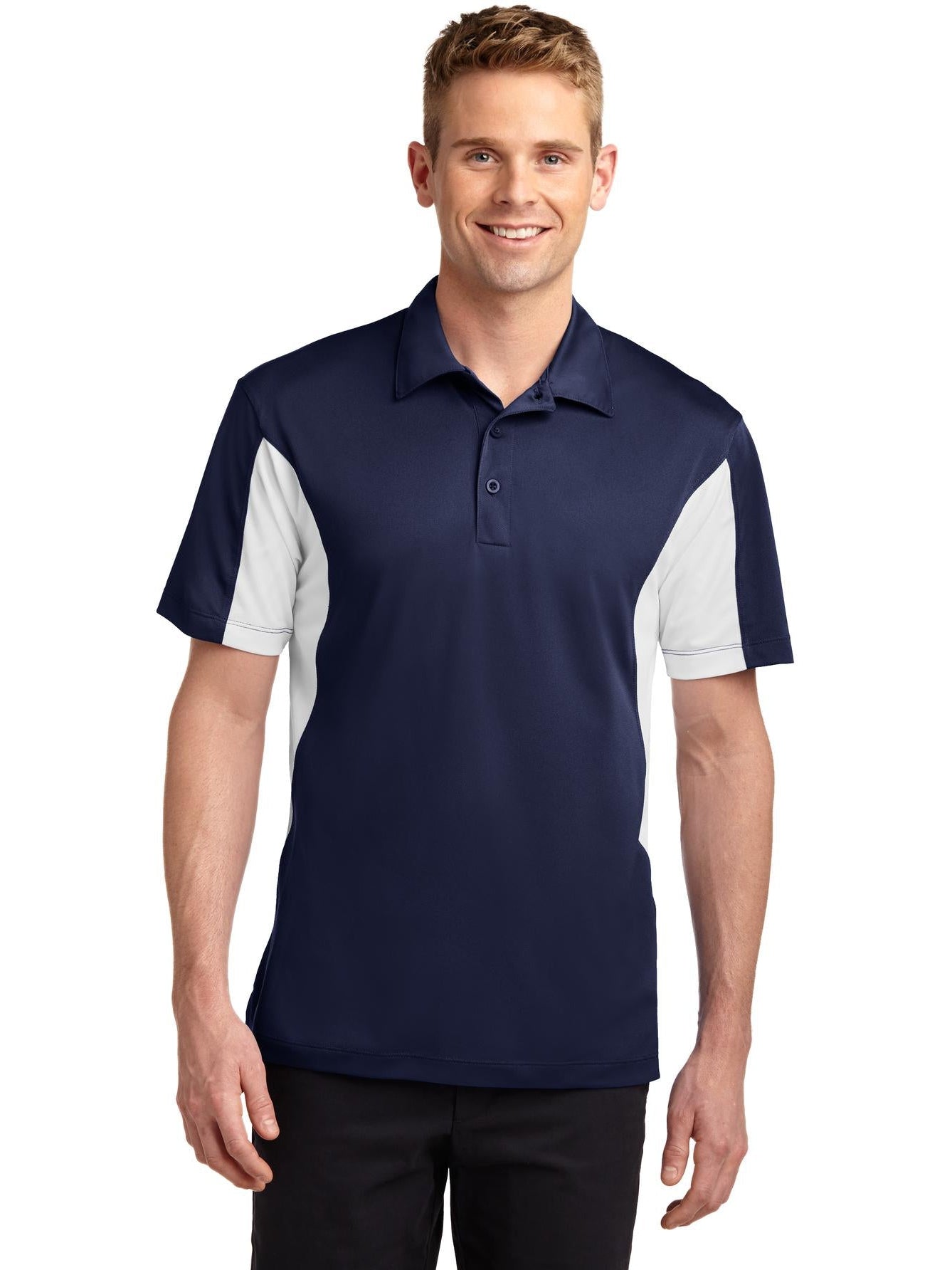 Sport-Tek Side Blocked Micropique Polo Shirt-Regular-Sport-Tek-True Navy/White-S-Thread Logic