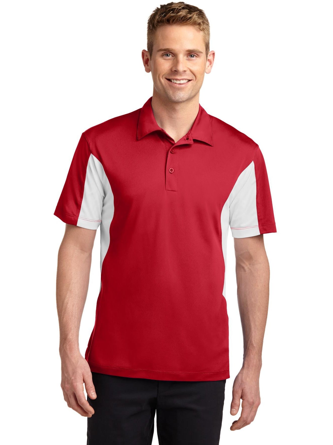Sport-Tek Side Blocked Micropique Polo Shirt-Regular-Sport-Tek-True Red/White-S-Thread Logic