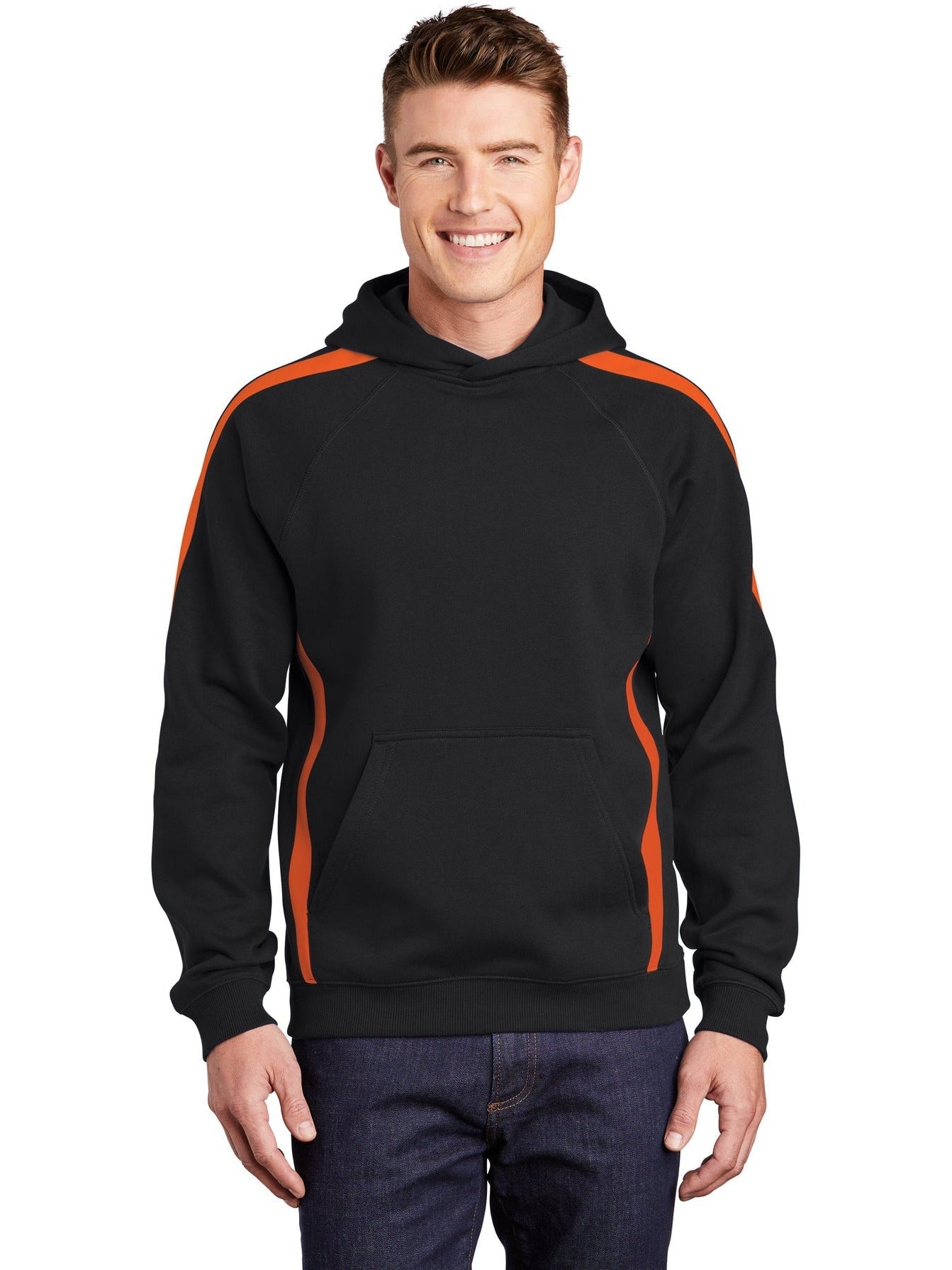 Sport-Tek Sleeve Stripe Pullover Hooded Sweatshirt-Active-Sport-Tek-Black/Deep Orange-S-Thread Logic
