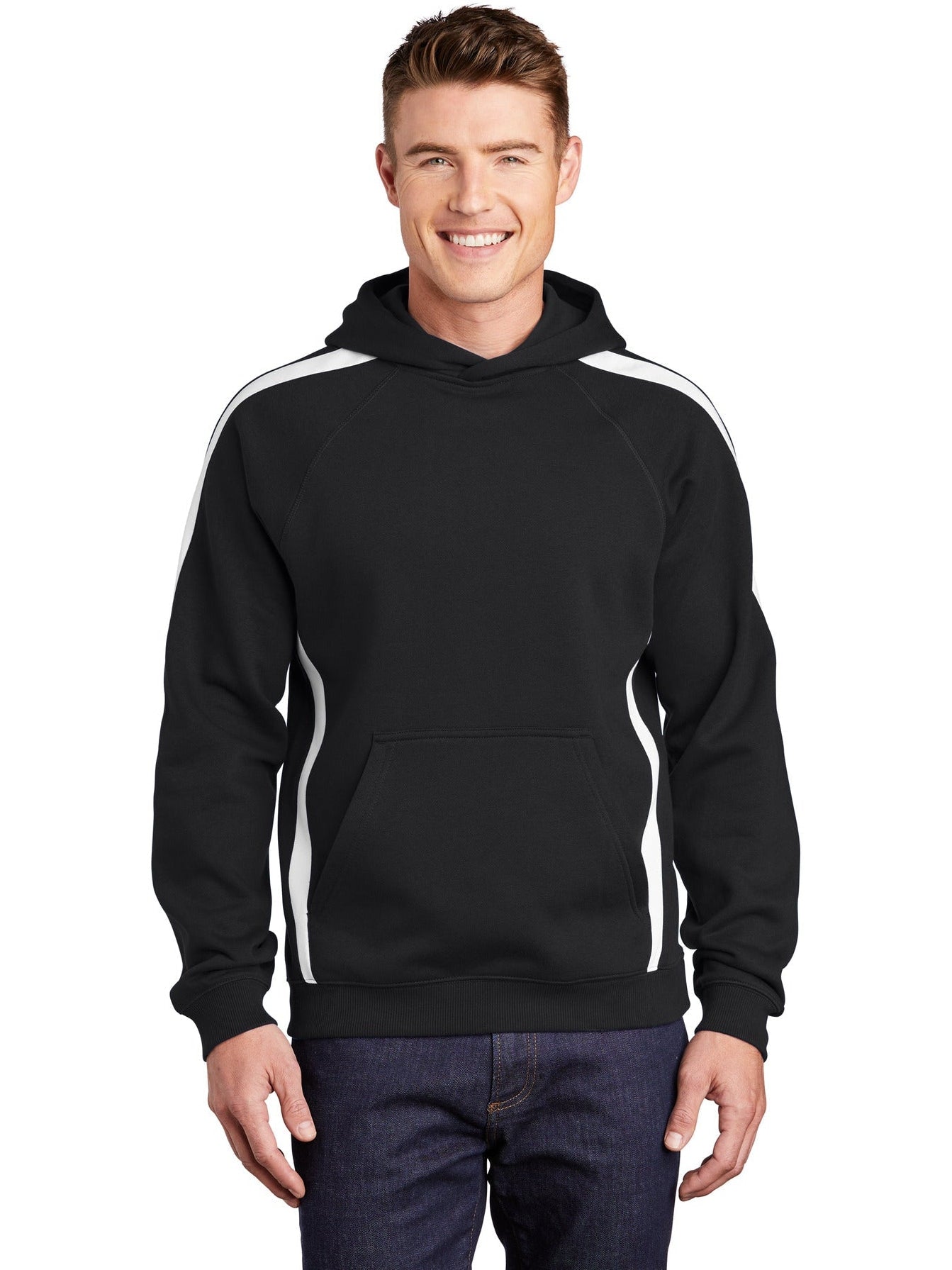 Sport-Tek Sleeve Stripe Pullover Hooded Sweatshirt-Active-Sport-Tek-Black/White-S-Thread Logic