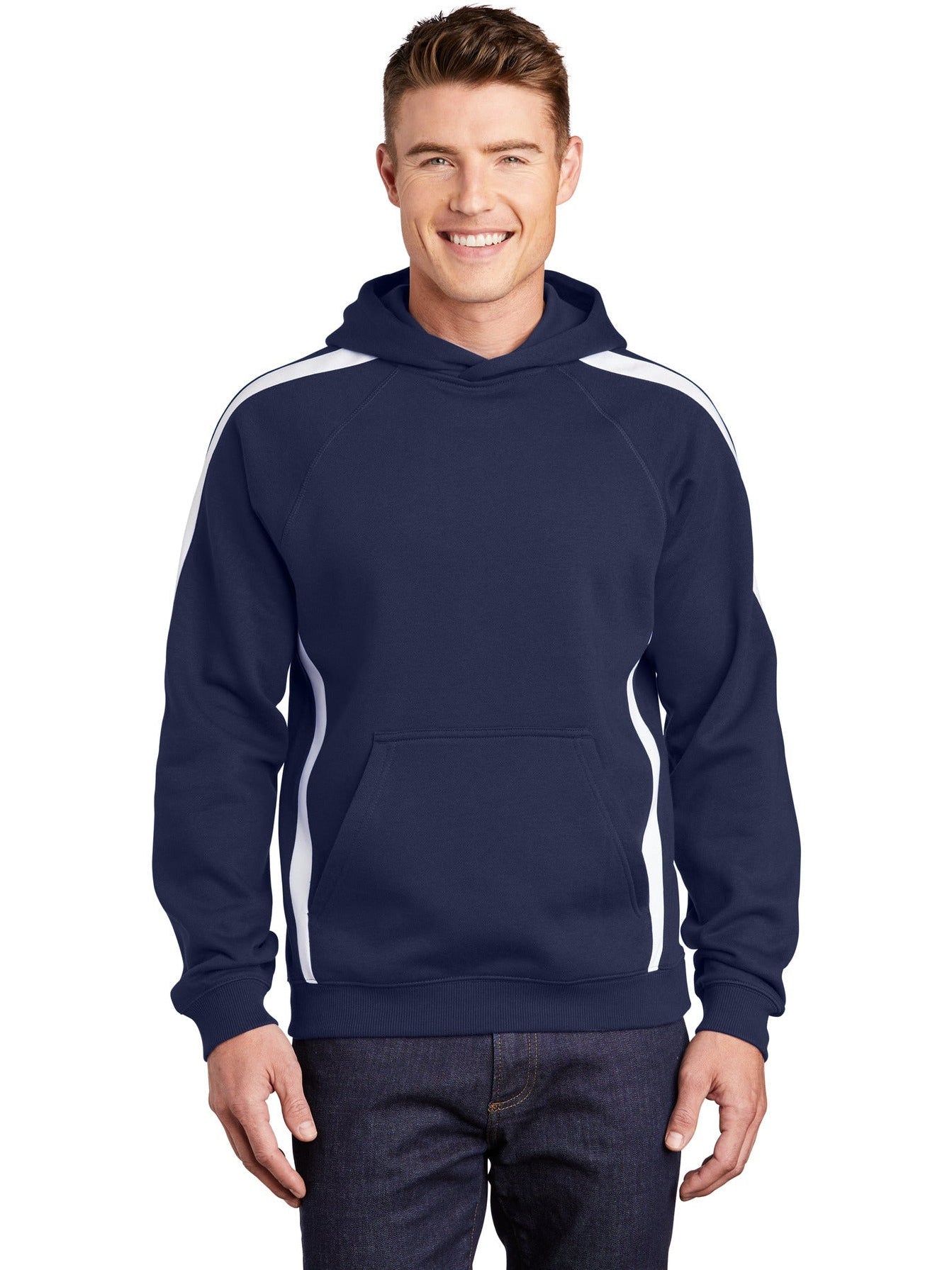 Sport-Tek Sleeve Stripe Pullover Hooded Sweatshirt-Active-Sport-Tek-True Navy/White-S-Thread Logic