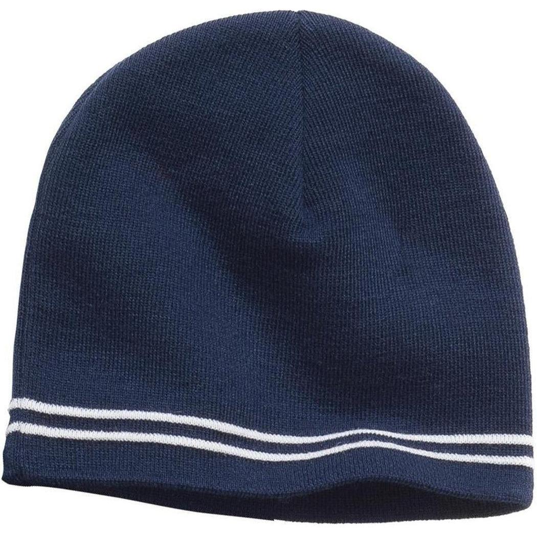 no-logo Sport-Tek Spectator Beanie-Headwear-Sport-Tek-True Navy/White-OSFA-Thread Logic