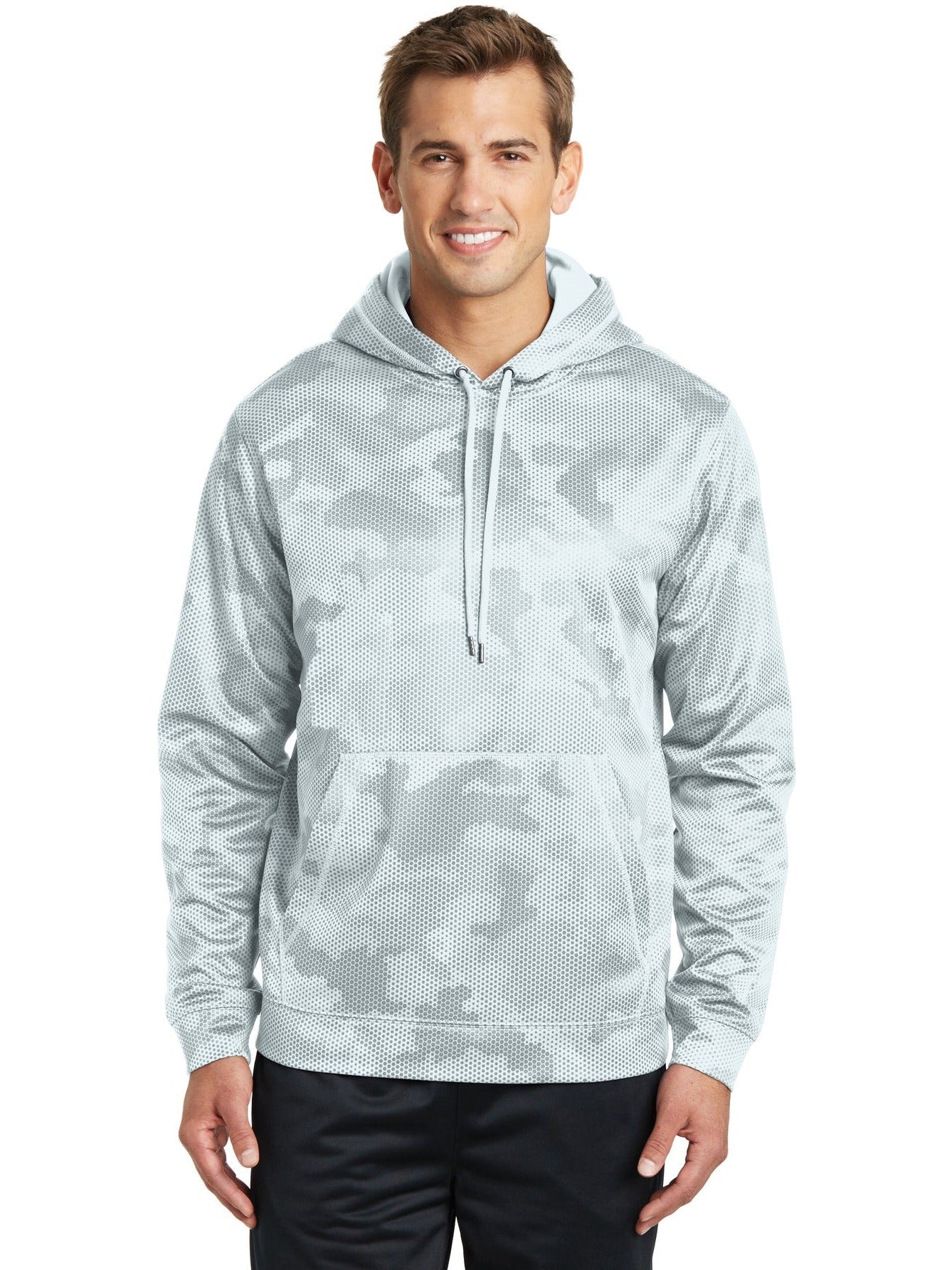 Sport-Tek Sport-Wick Camohex Fleece Hooded Pullover-Regular-Sport-Tek-White-S-Thread Logic