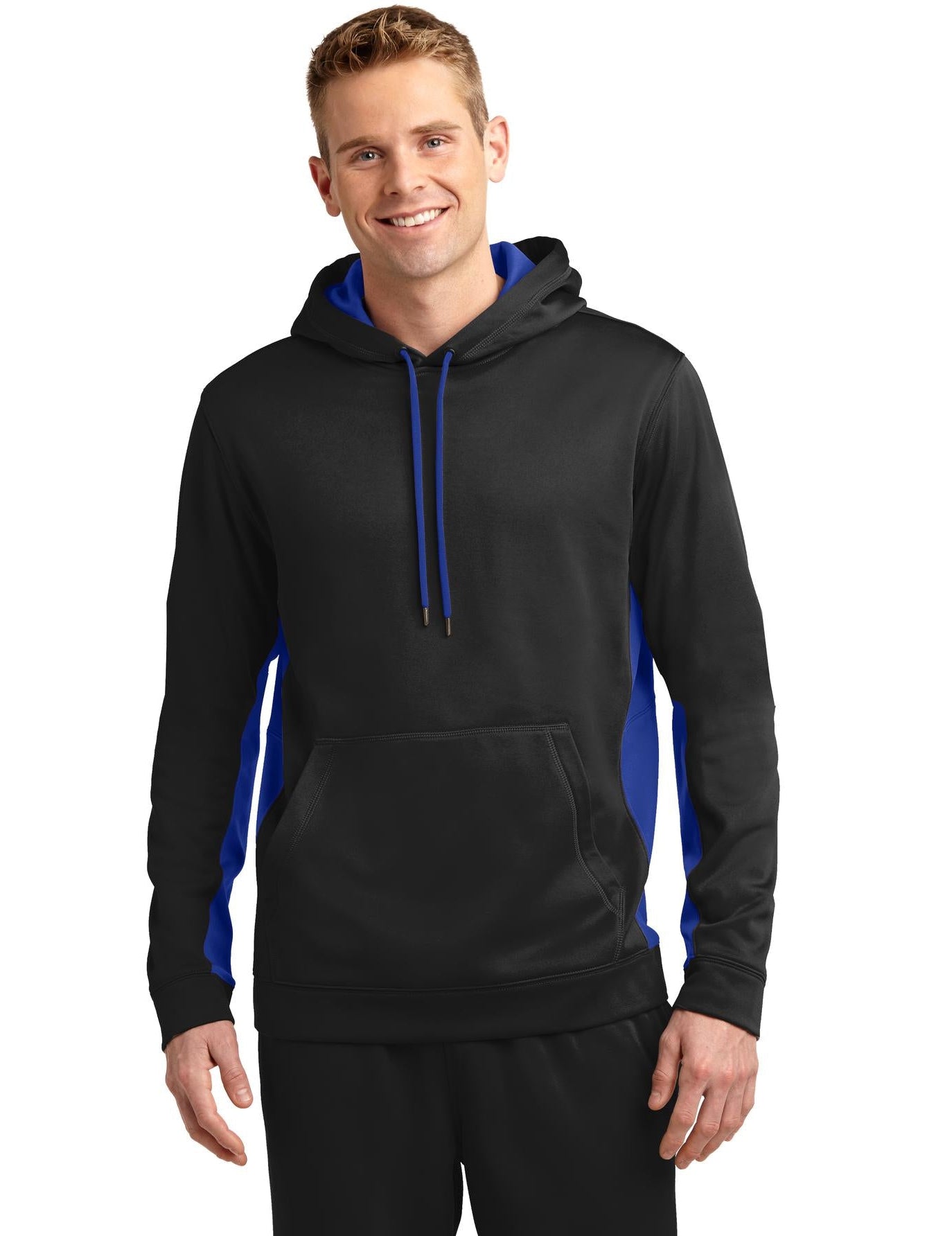 Sport-Tek Sport-Wick Fleece Colorblock Hooded Pullover-Regular-Sport-Tek-Black/True Royal-S-Thread Logic