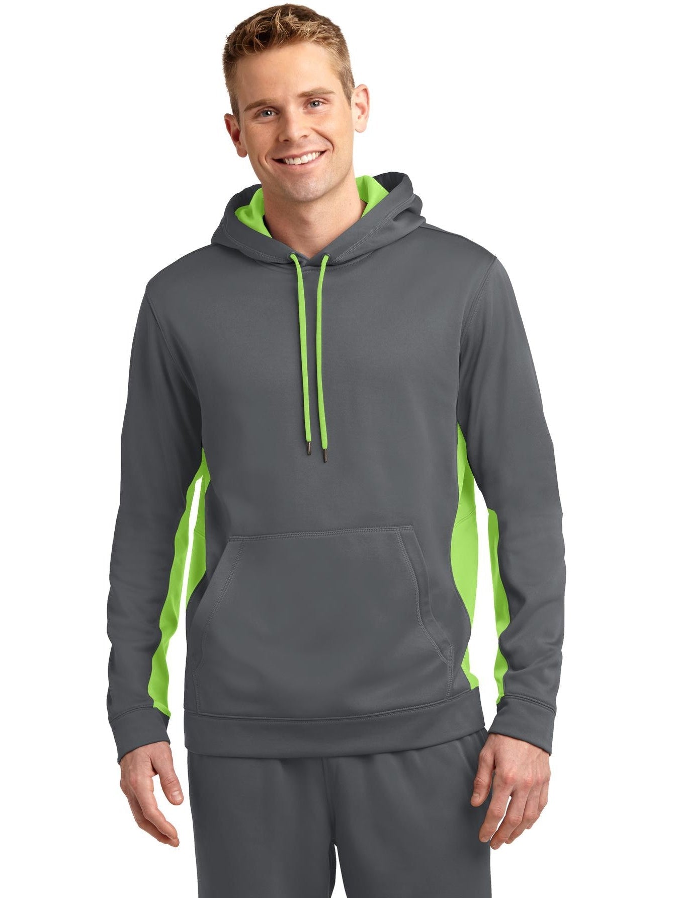 Sport-Tek Sport-Wick Fleece Colorblock Hooded Pullover-Regular-Sport-Tek-Dark Smoke Grey/Lime Shock-S-Thread Logic