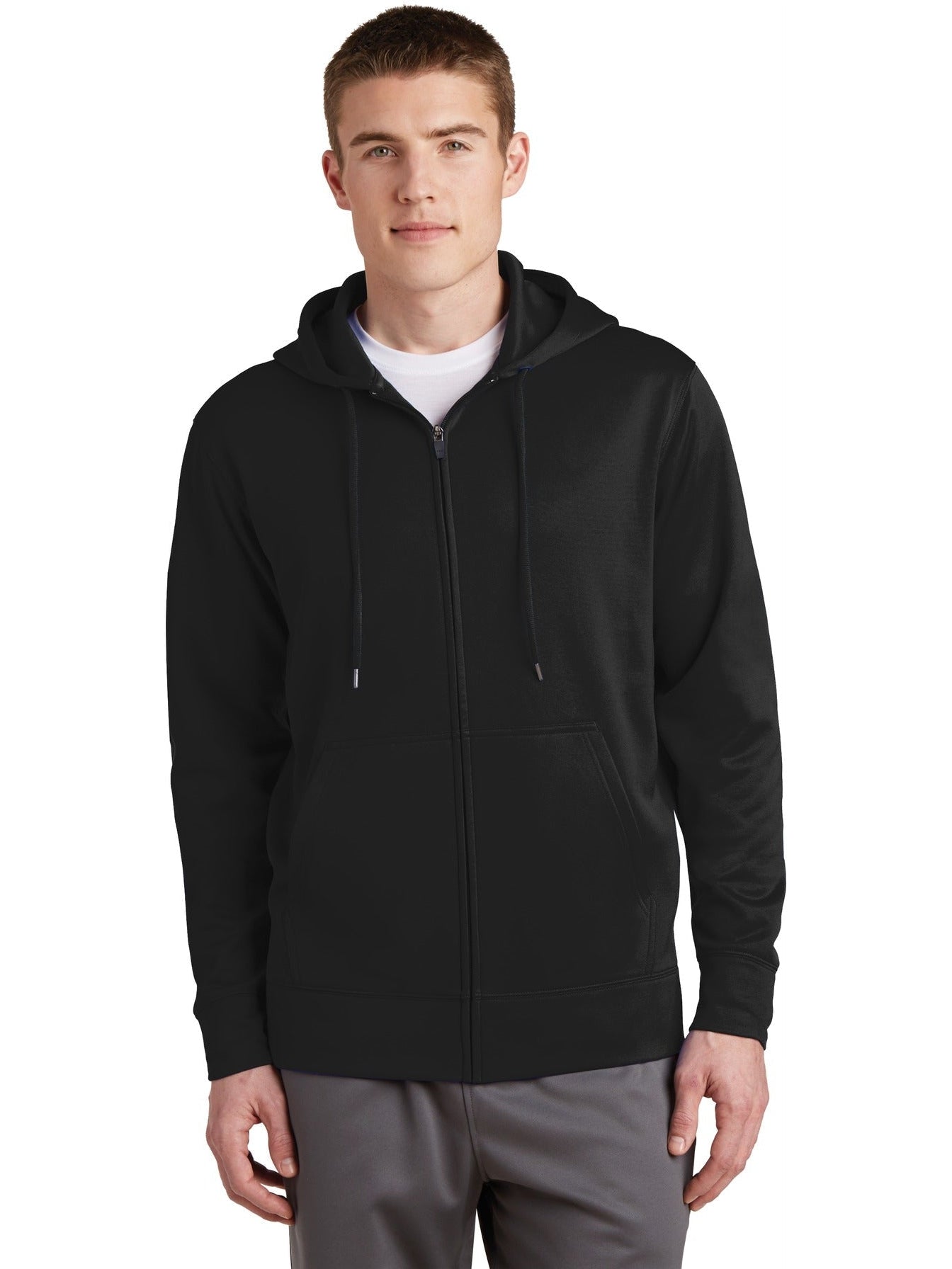 Sport-Tek Sport-Wick Fleece Full-Zip Hooded Jacket-Regular-Sport-Tek-Black-S-Thread Logic