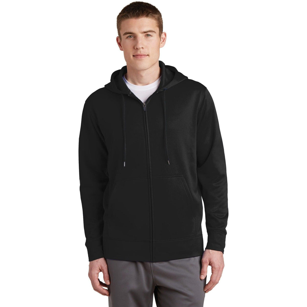 no-logo Sport-Tek Sport-Wick Fleece Full-Zip Hooded Jacket-Regular-Sport-Tek-Black-S-Thread Logic