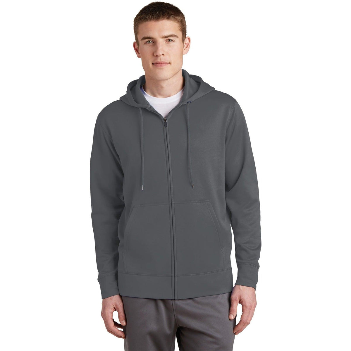 no-logo Sport-Tek Sport-Wick Fleece Full-Zip Hooded Jacket-Regular-Sport-Tek-Dark Smoke Grey-S-Thread Logic