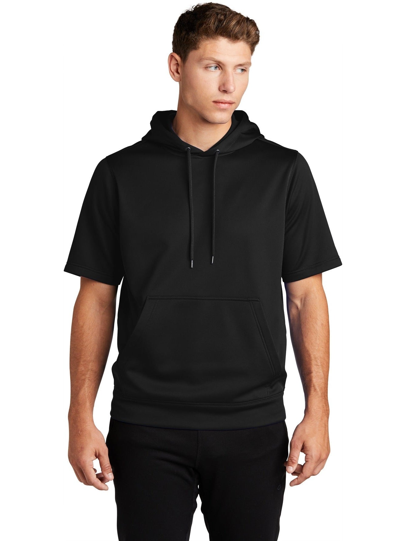 Sport-Tek Sport-Wick Fleece Short Sleeve Hooded Pullover-Regular-Sport-Tek-Black-S-Thread Logic