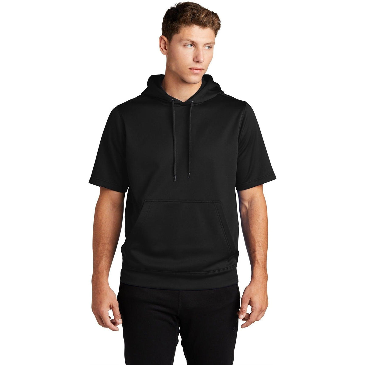 no-logo Sport-Tek Sport-Wick Fleece Short Sleeve Hooded Pullover-Regular-Sport-Tek-Black-S-Thread Logic