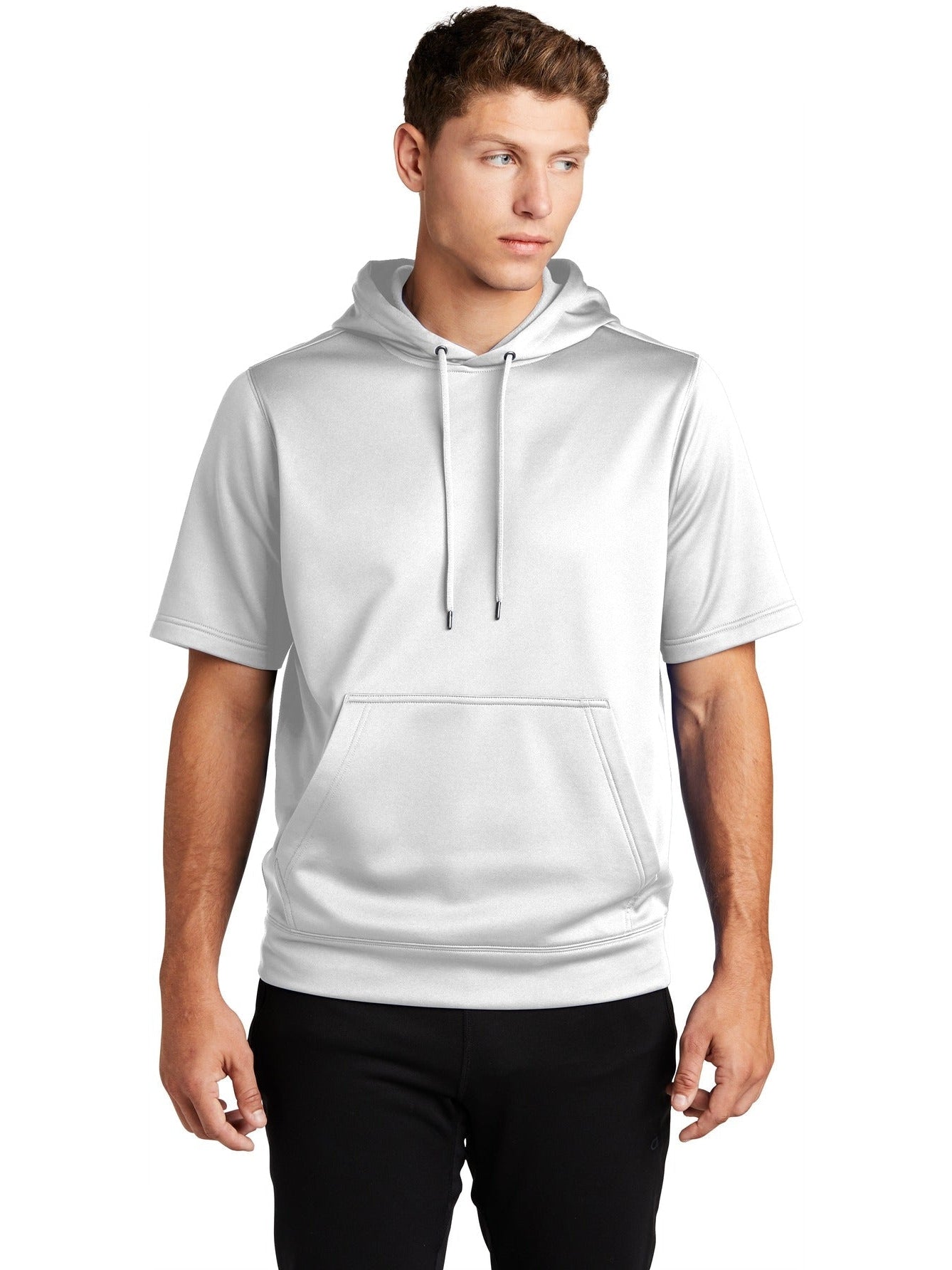 Sport-Tek Sport-Wick Fleece Short Sleeve Hooded Pullover-Regular-Sport-Tek-White-S-Thread Logic