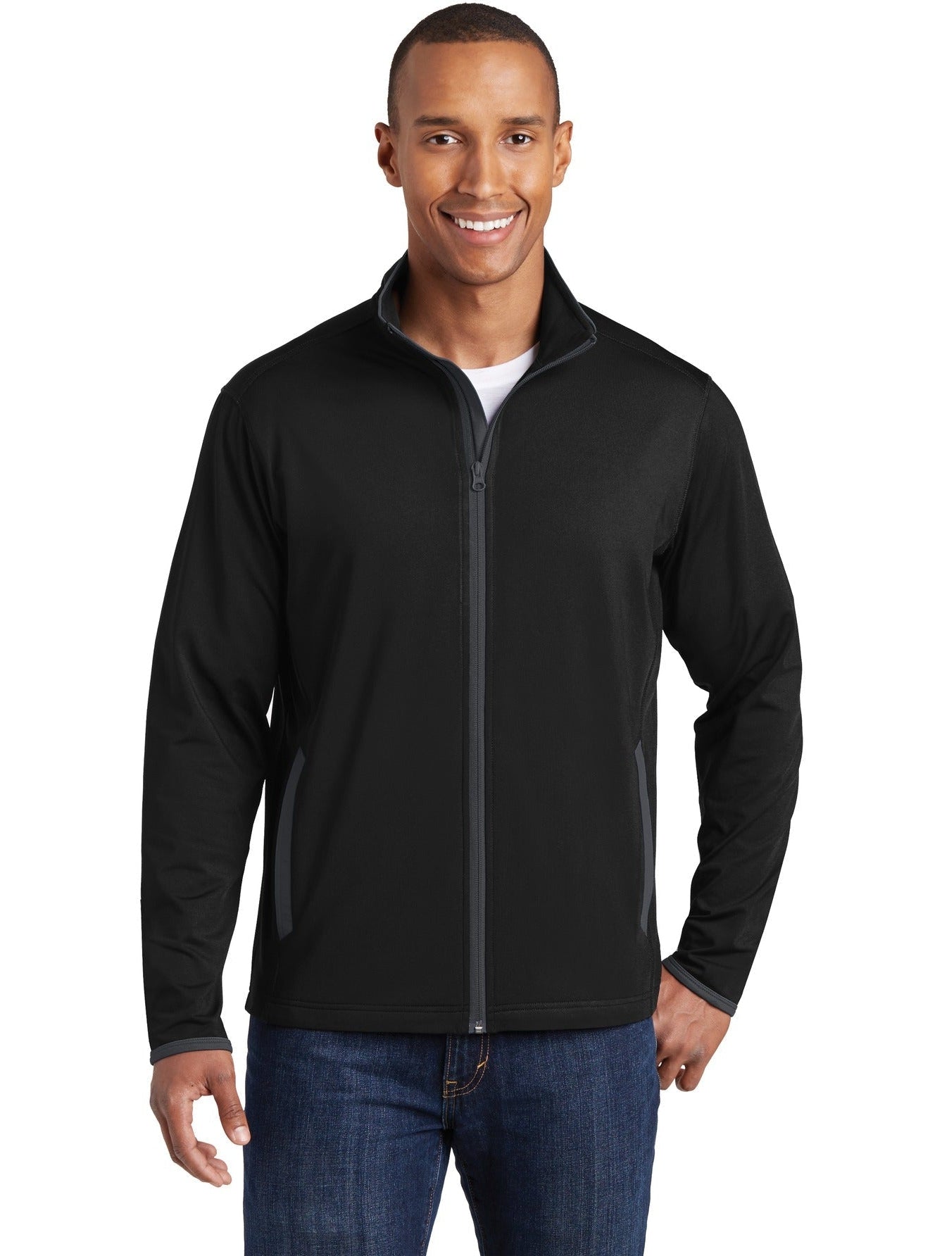 Sport-Tek Sport-Wick Stretch Contrast Full-Zip Jacket-Regular-Sport-Tek-Black/Charcoal Grey-XS-Thread Logic