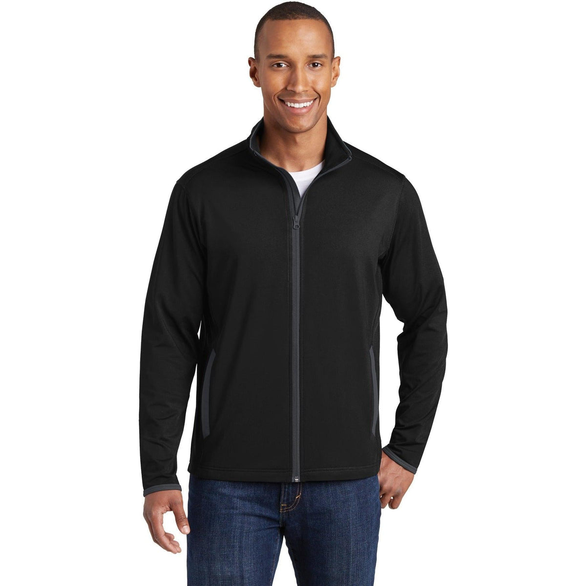 no-logo Sport-Tek Sport-Wick Stretch Contrast Full-Zip Jacket-Regular-Sport-Tek-Black/Charcoal Grey-XS-Thread Logic