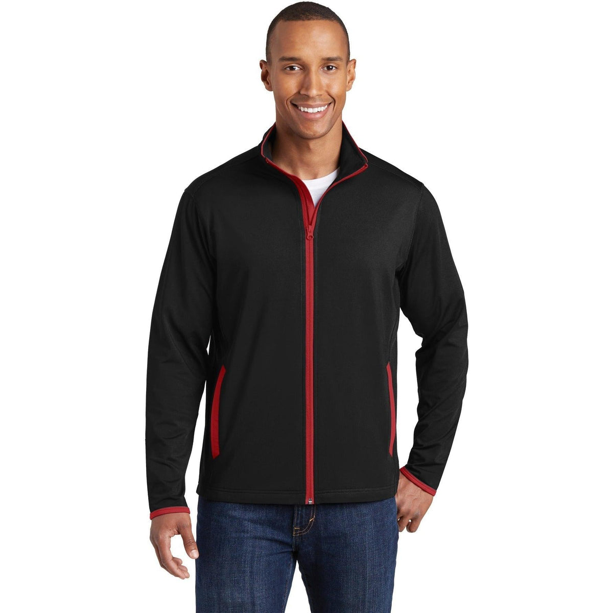 no-logo Sport-Tek Sport-Wick Stretch Contrast Full-Zip Jacket-Regular-Sport-Tek-Black/True Red-XS-Thread Logic