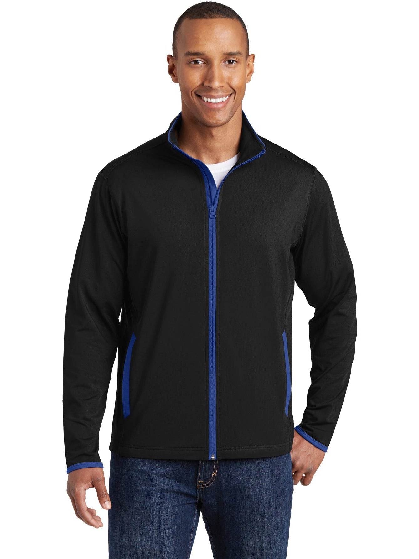 Sport-Tek Sport-Wick Stretch Contrast Full-Zip Jacket-Regular-Sport-Tek-Black/True Royal-XS-Thread Logic