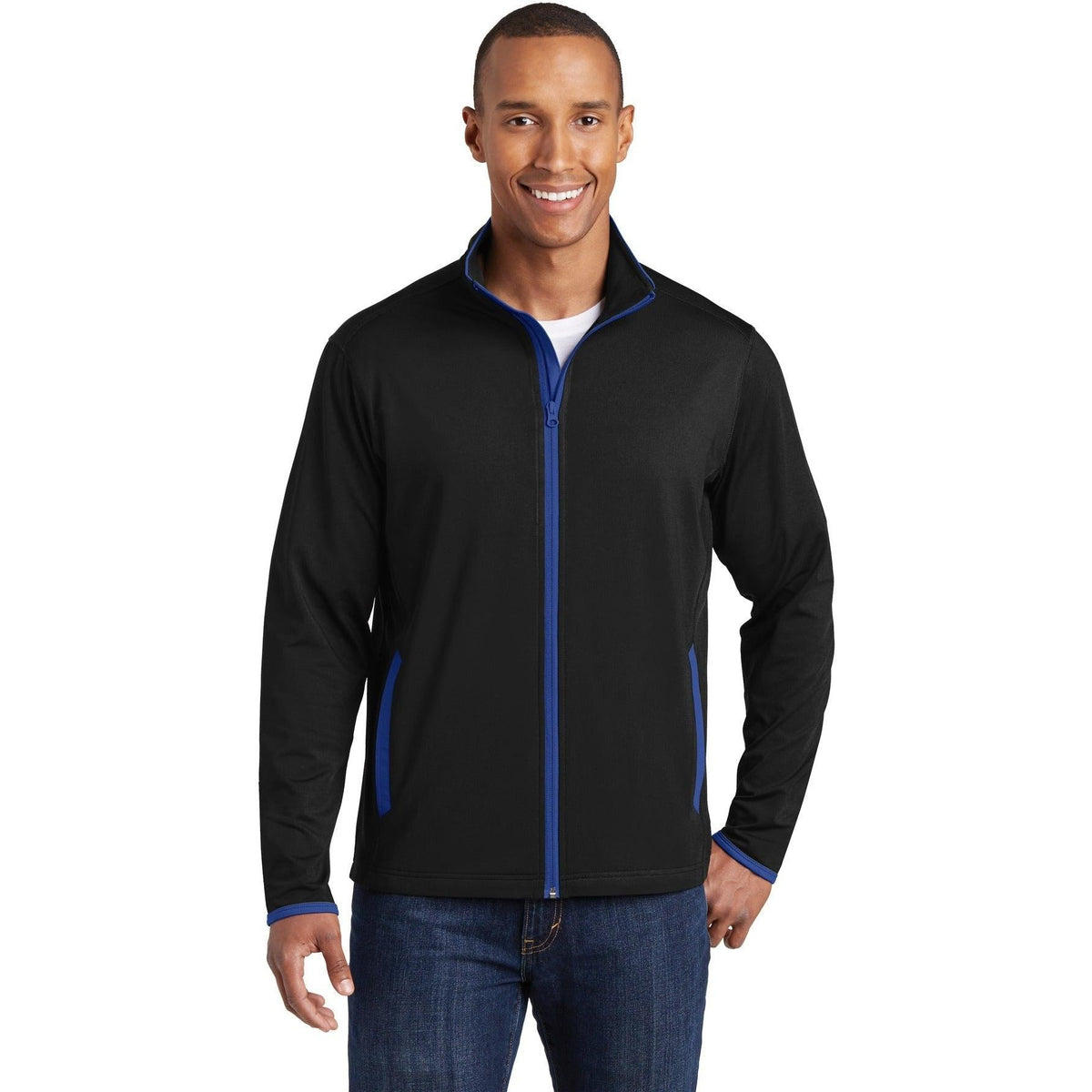 no-logo Sport-Tek Sport-Wick Stretch Contrast Full-Zip Jacket-Regular-Sport-Tek-Black/True Royal-XS-Thread Logic