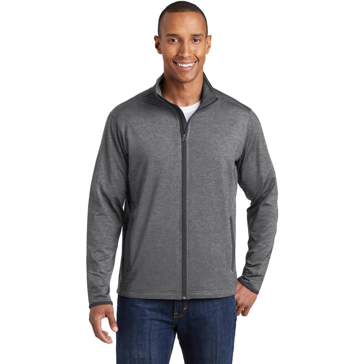 no-logo Sport-Tek Sport-Wick Stretch Contrast Full-Zip Jacket-Regular-Sport-Tek-Charcoal Grey Heather/Charcoal Grey-XS-Thread Logic