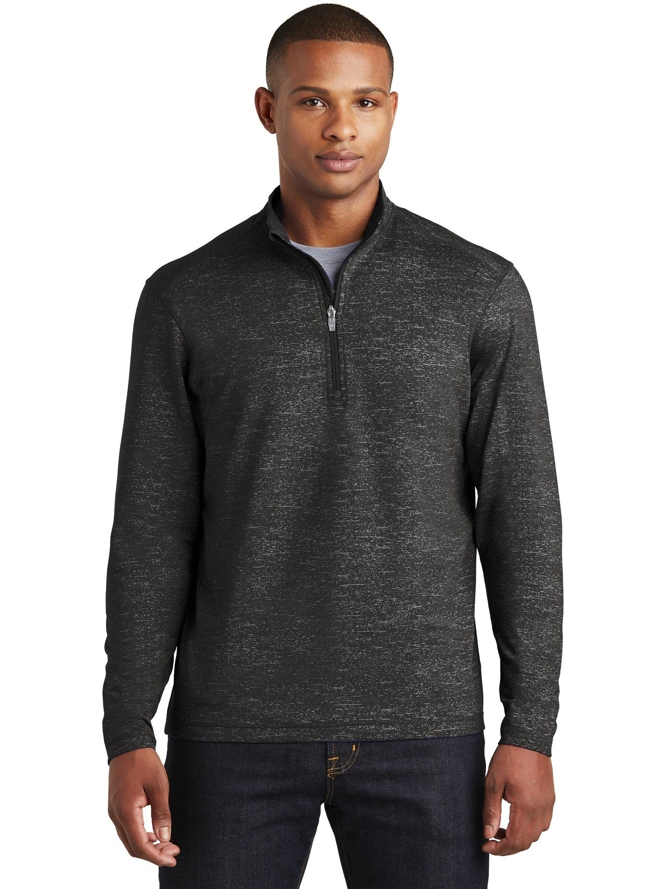 Sport-Tek Sport-Wick Stretch Reflective Heather 1/2-Zip Pullover-Regular-Sport-Tek-Black-S-Thread Logic