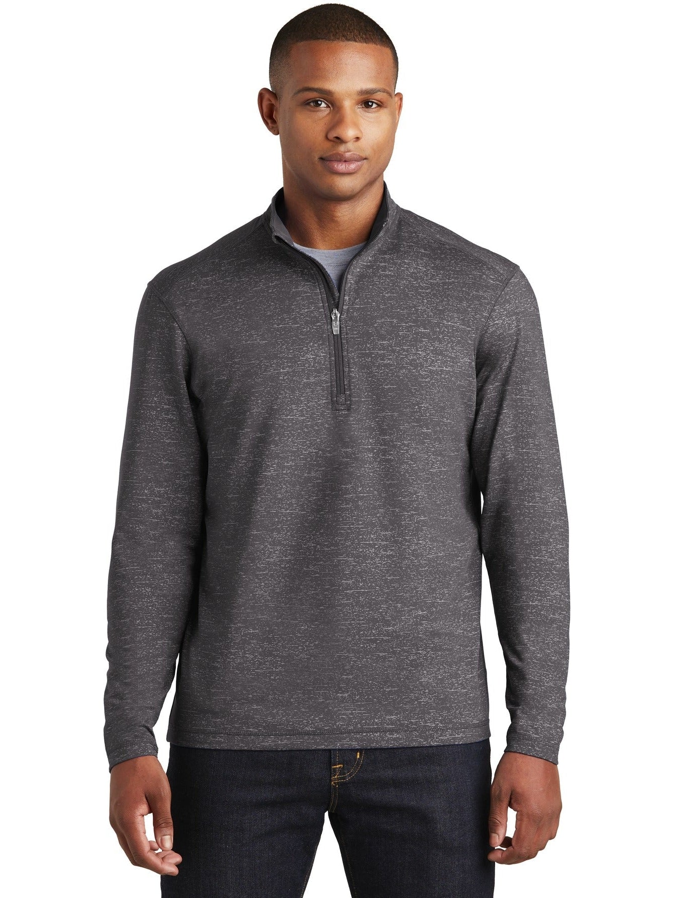 Sport-Tek Sport-Wick Stretch Reflective Heather 1/2-Zip Pullover-Regular-Sport-Tek-Charcoal Grey-S-Thread Logic