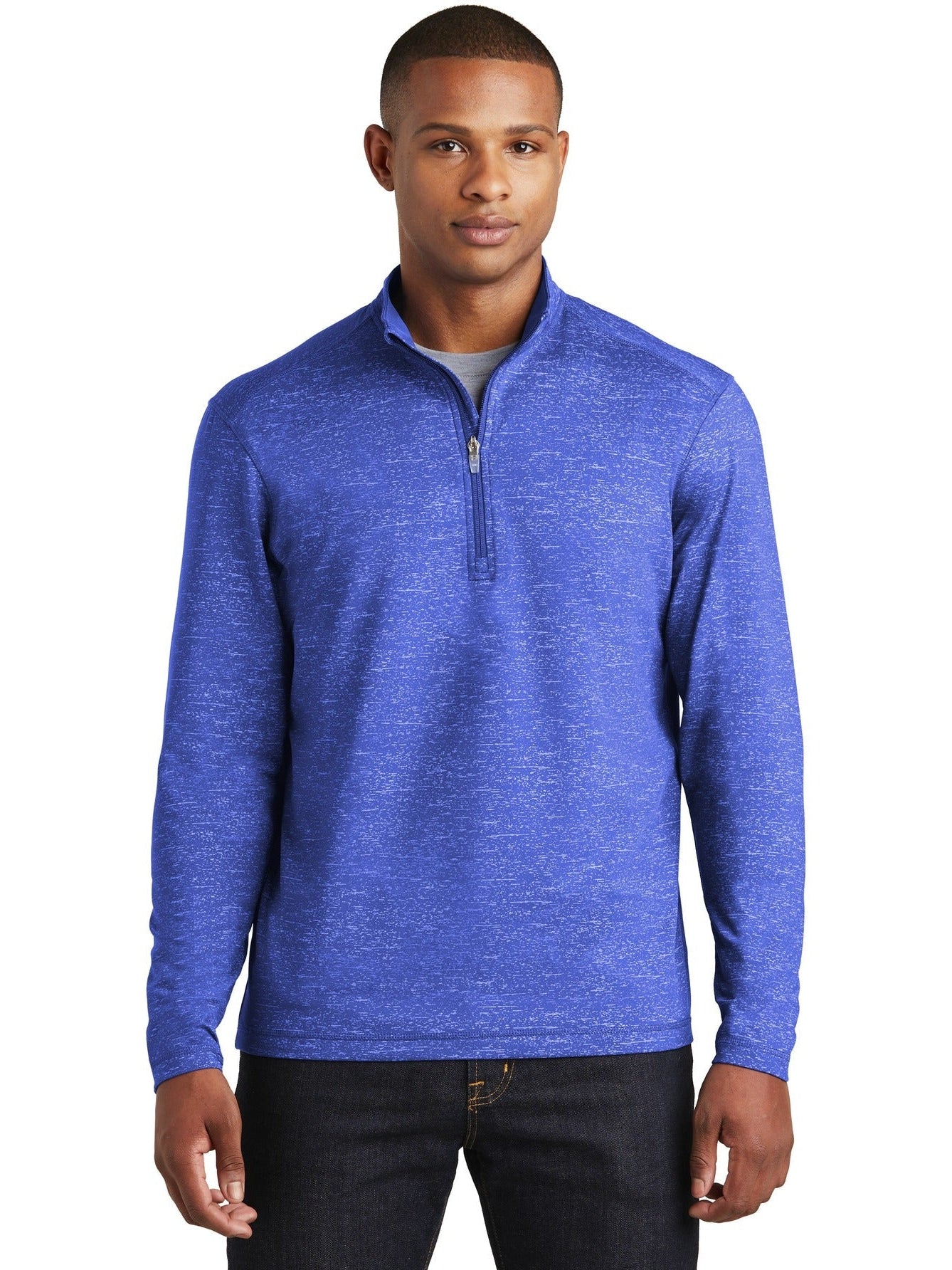 Sport-Tek Sport-Wick Stretch Reflective Heather 1/2-Zip Pullover-Regular-Sport-Tek-True Royal-S-Thread Logic