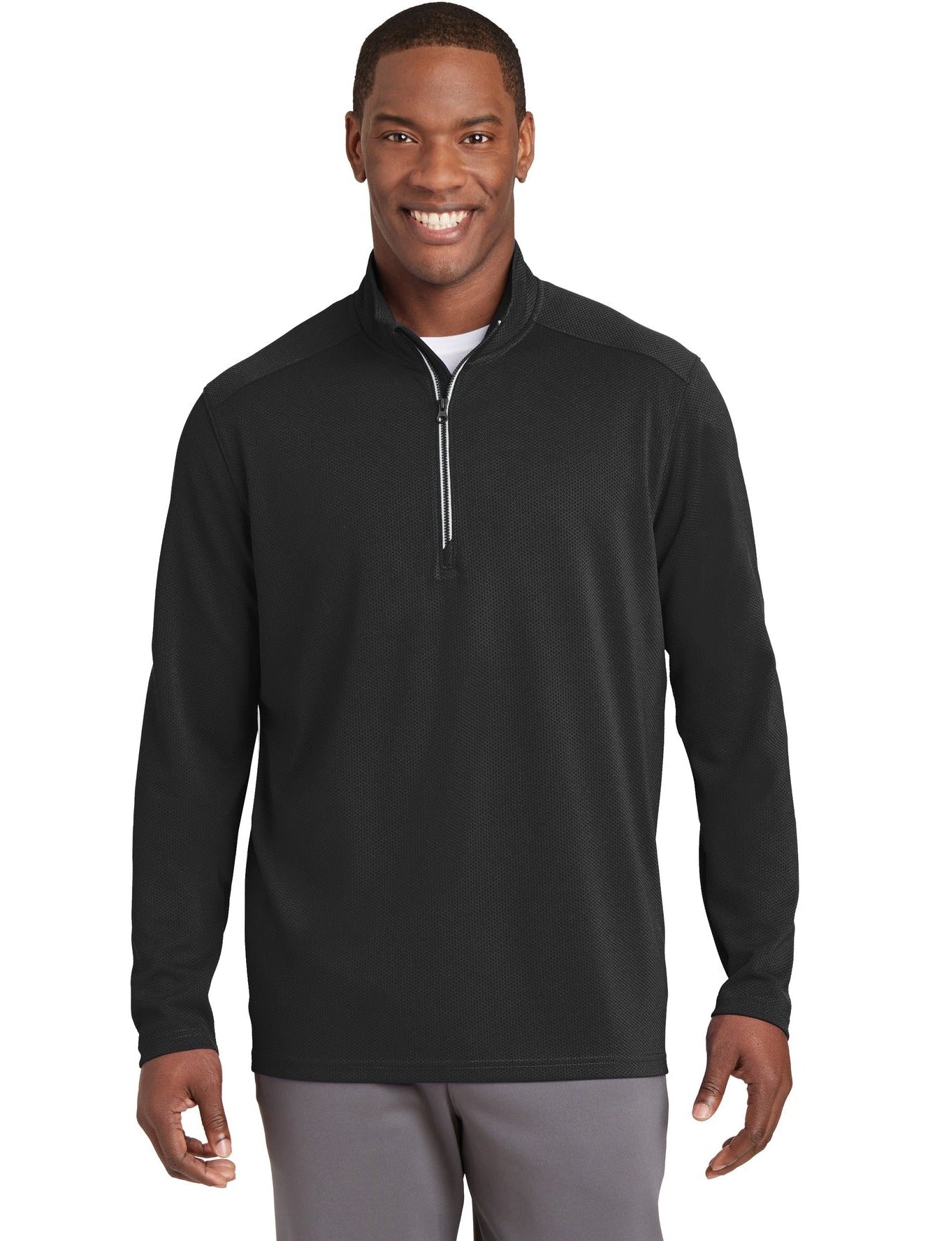 Sport-Tek Sport-Wick Textured 1/4-Zip Pullover-Regular-Sport-Tek-Black-S-Thread Logic
